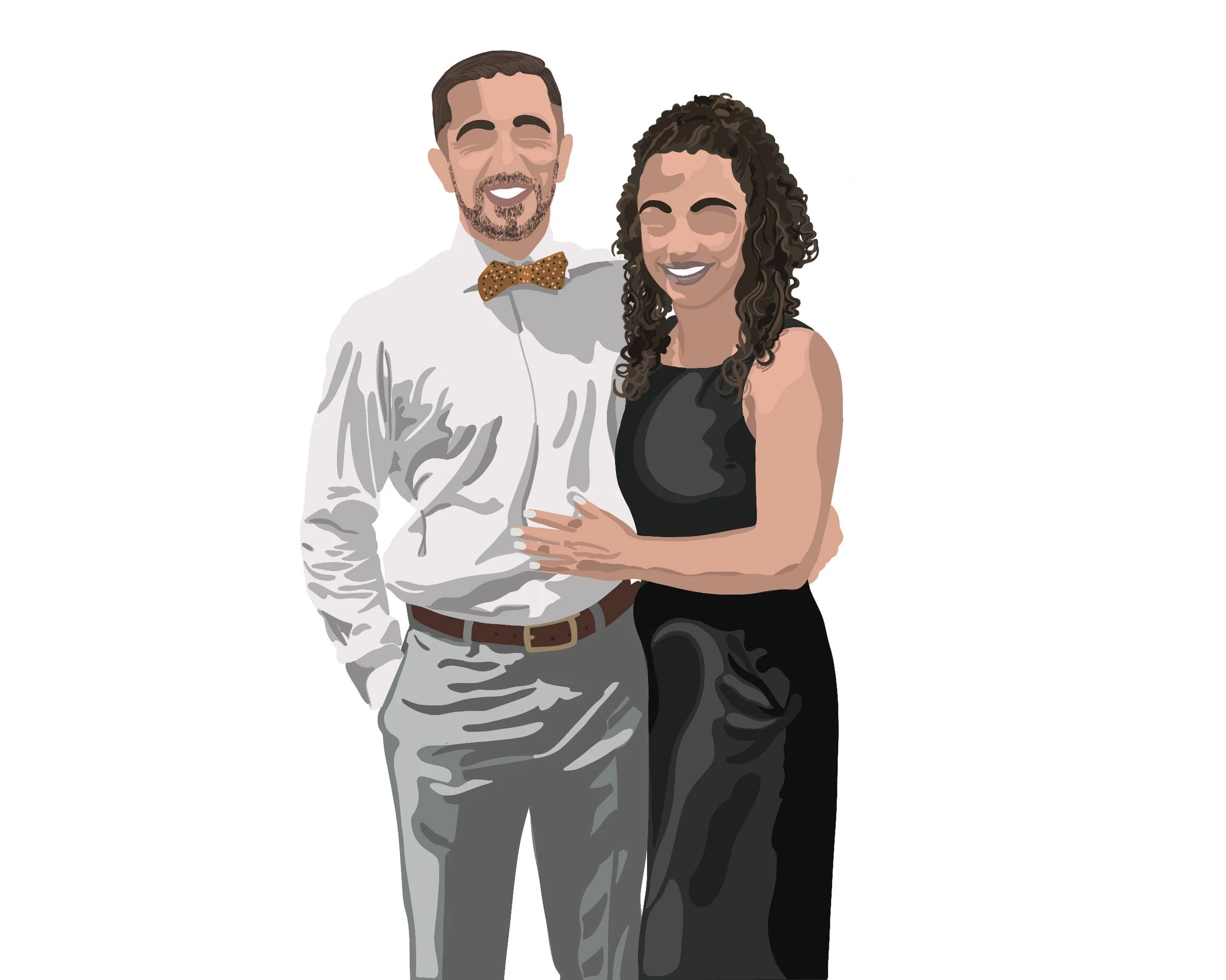 A digital portrait of a couple wearing formal attire.