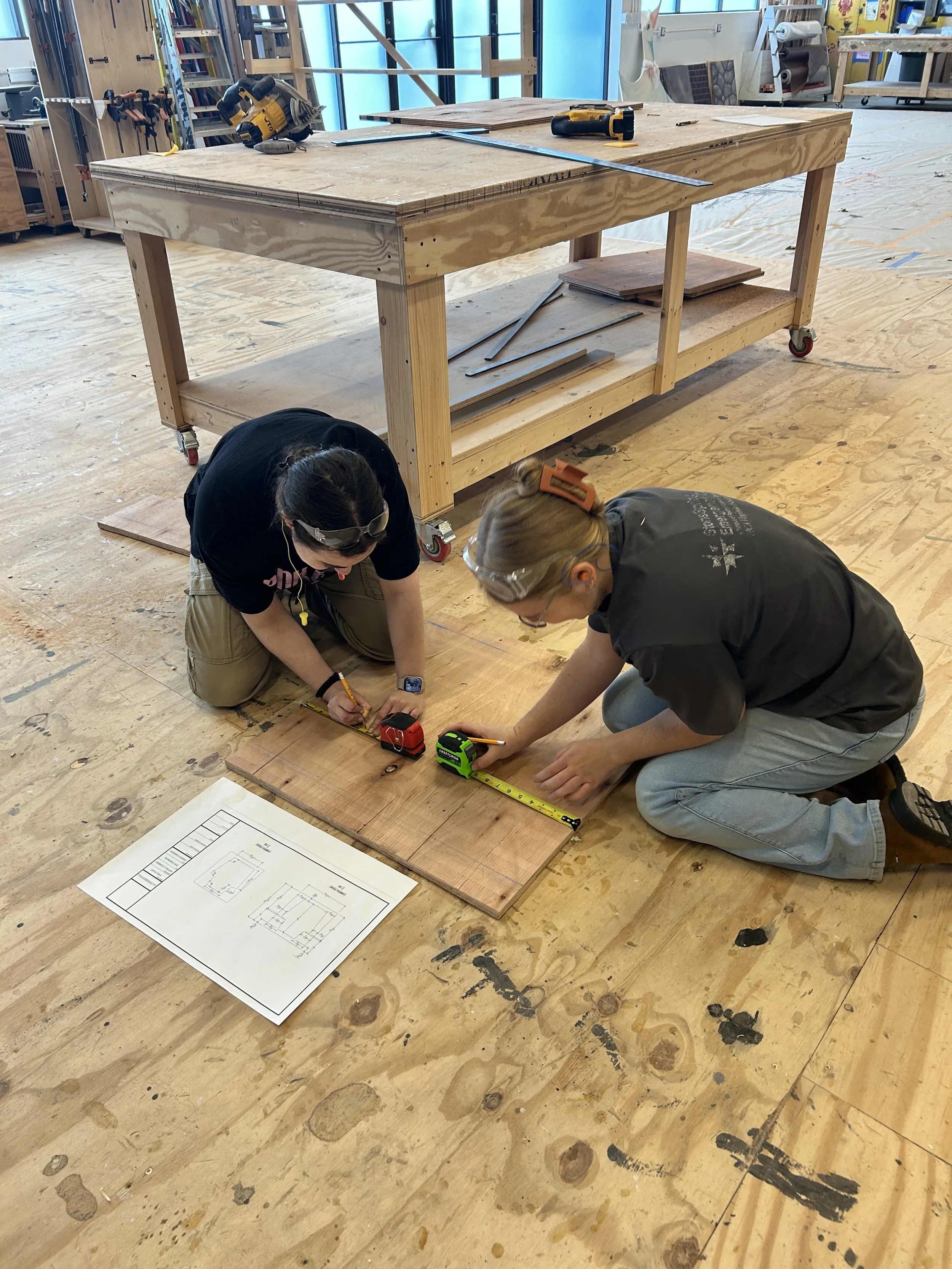 Wolf Trap Opera's Technical Theater Apprectices, Mallory and Olivia working together on a solo project under the supervision of my team and I.