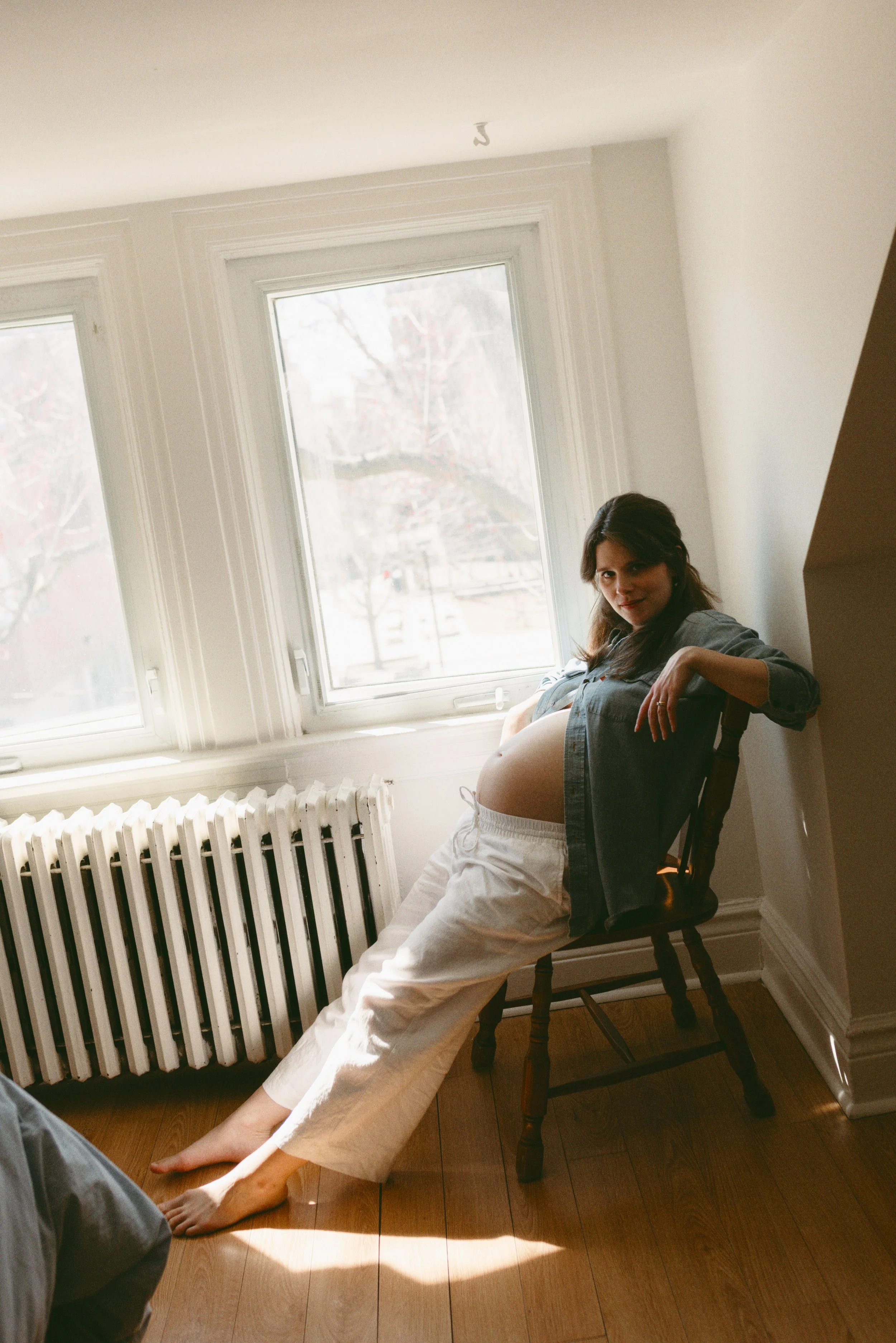editorial film inspired maternity home session in Parkdale Toronto