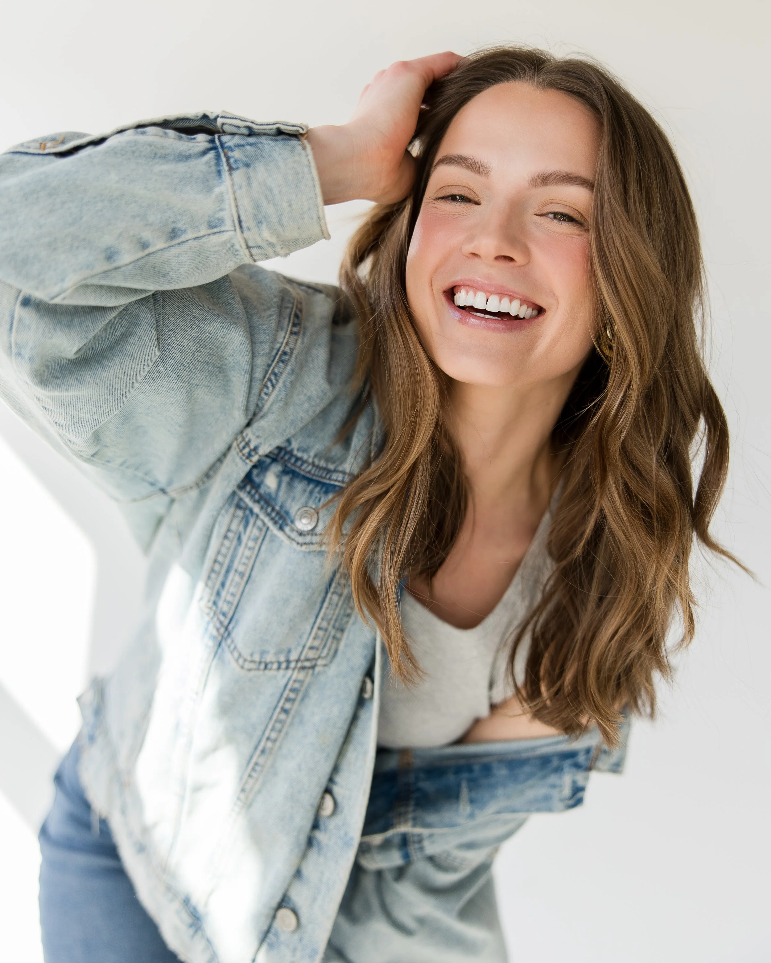 Women model portfolio portrait in traverse city photography studio.