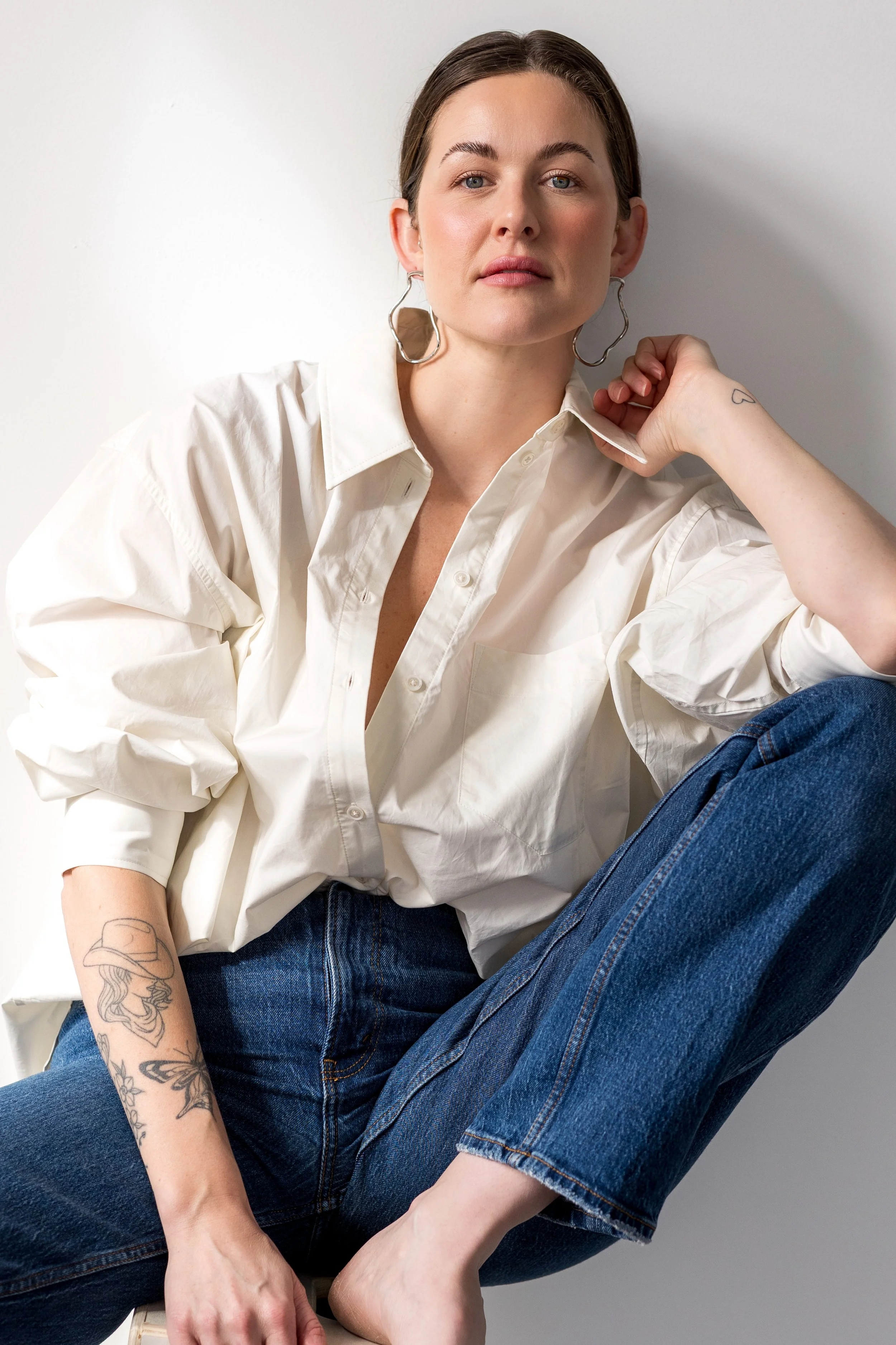 A photo of a women founder photographed in Traverse City Studio