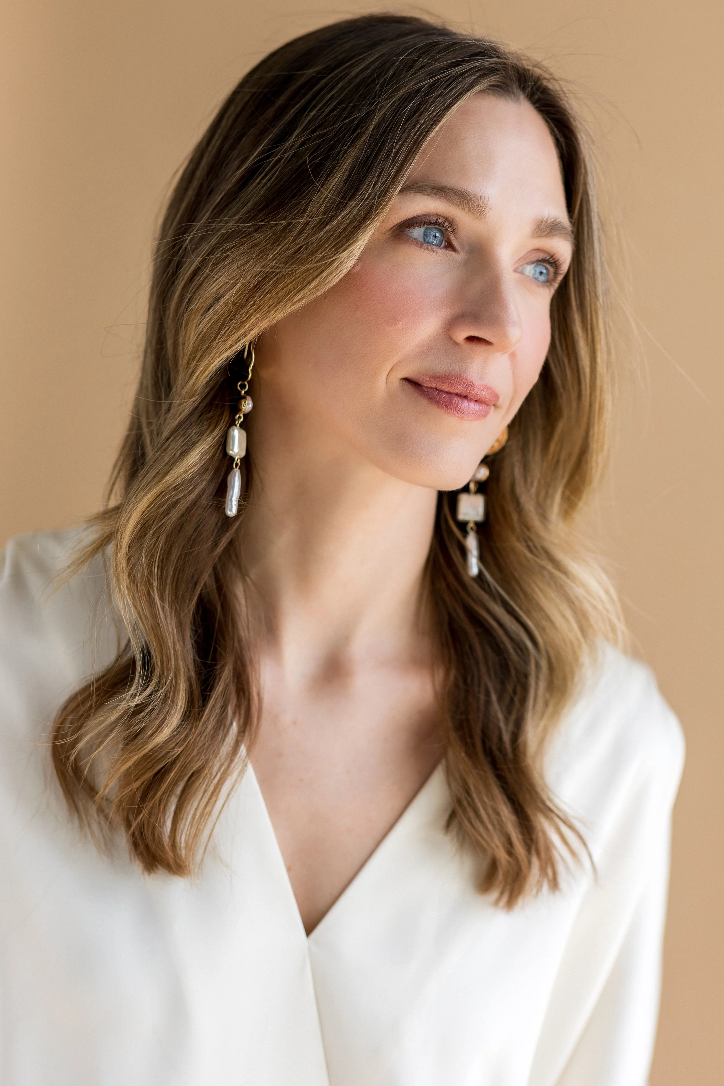 Editorial beauty branding portrait photographed in a traverse city studio