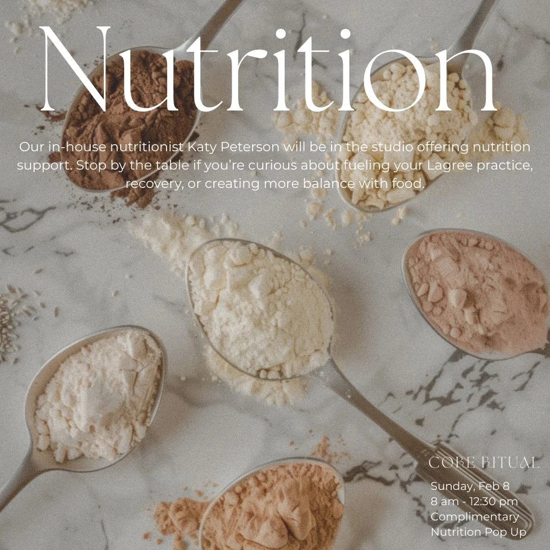 Our in-house nutritionist will be in the studio offering nutrition support on Sunday February 8th. 

Stop by the table if you&rsquo;re curious about fueling your Lagree practice, recovery, or creating more balance with food.

No appointment, no press