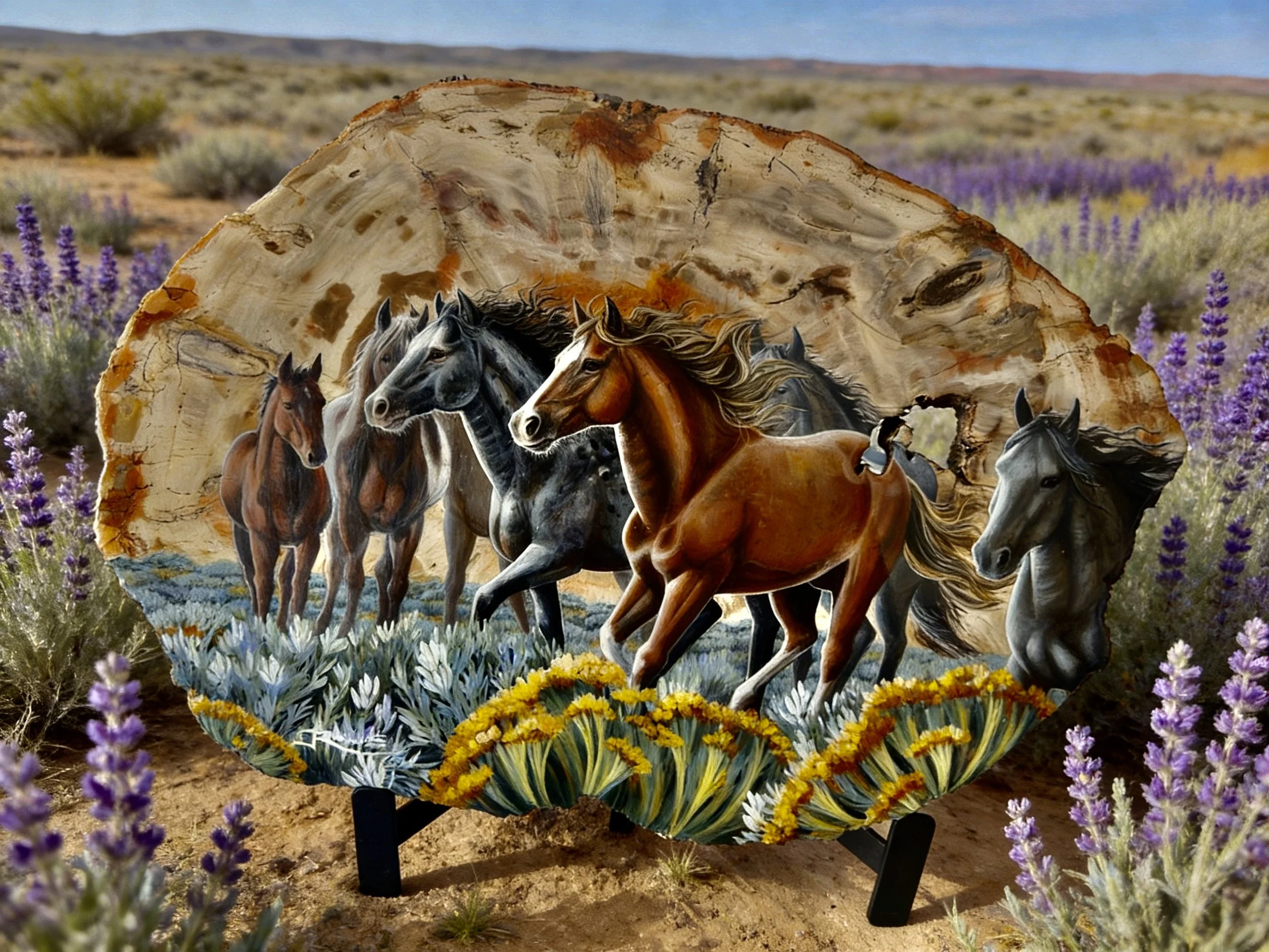 Wild Horses on Petrified Wood