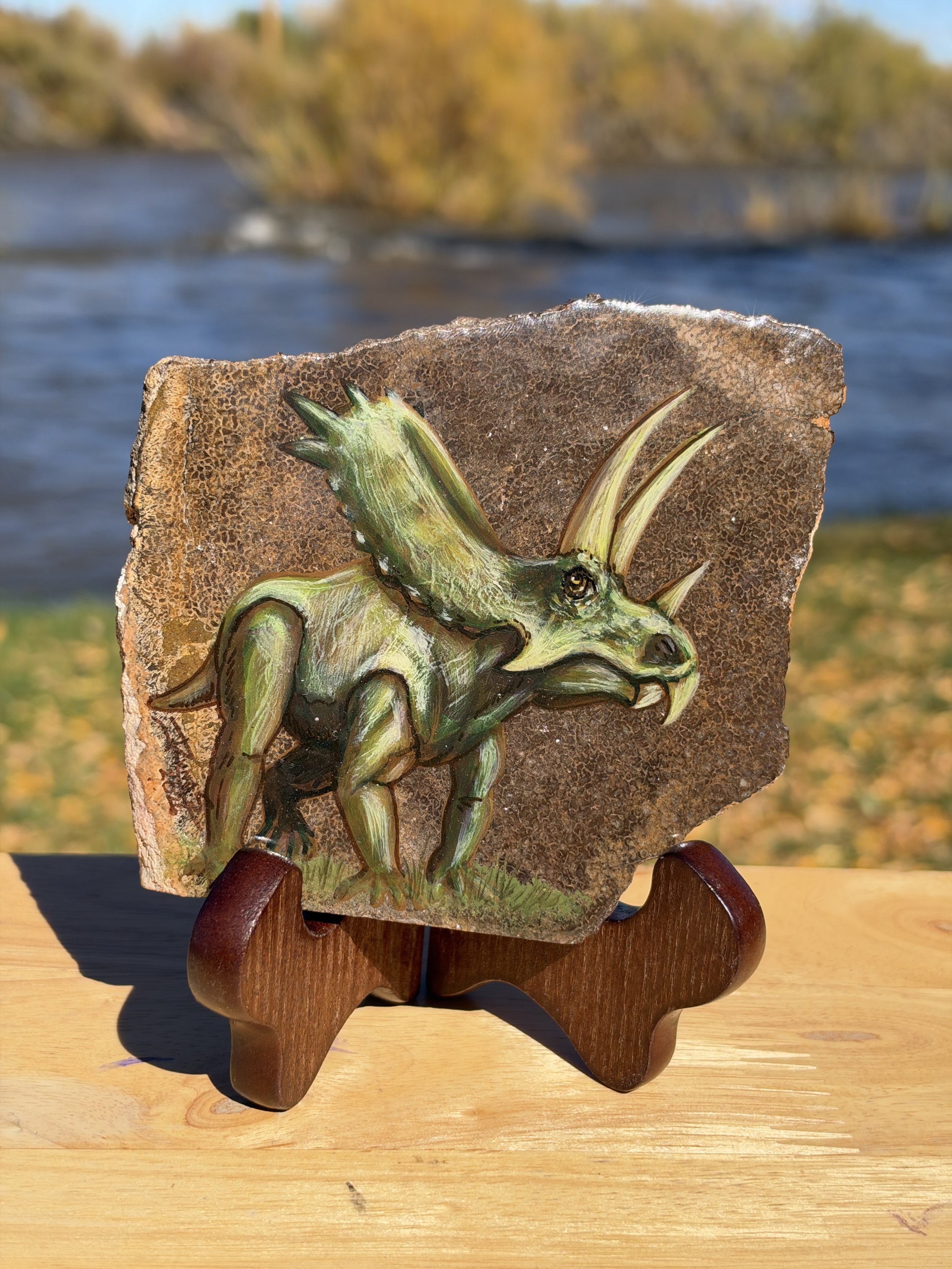 UV Reactive Triceratops Painting on Petrified Dinosaur Bone