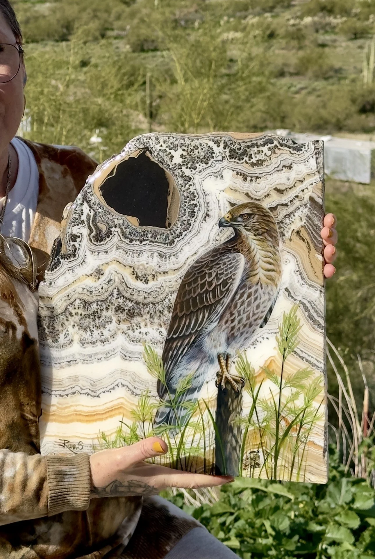 Red Tailed Hawk on dendritic calcite