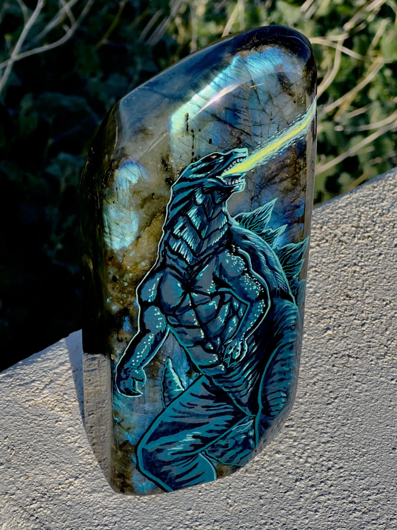Godzilla on labradorite 