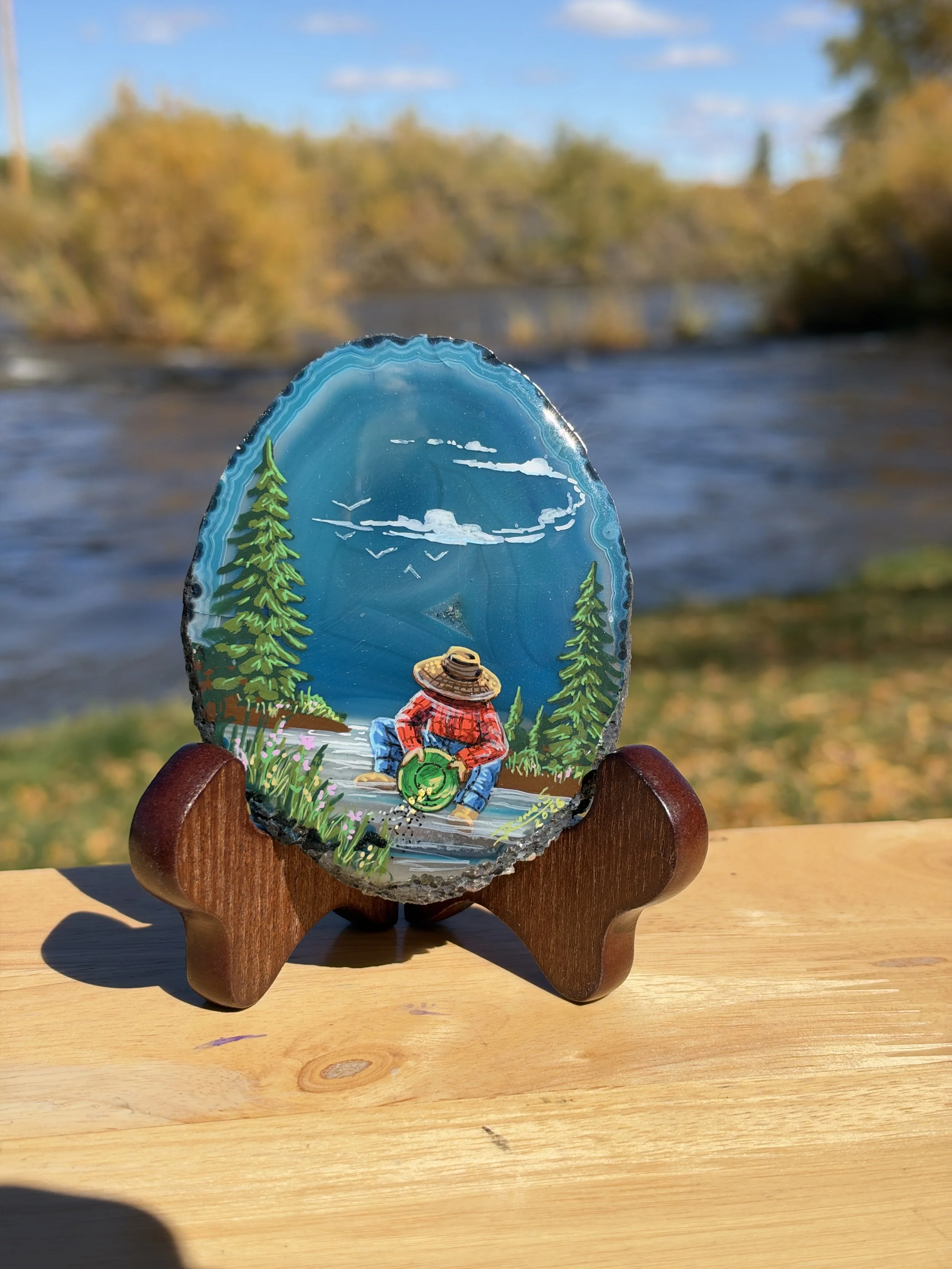 Luminescent Mountain Miner Blue Agate Art