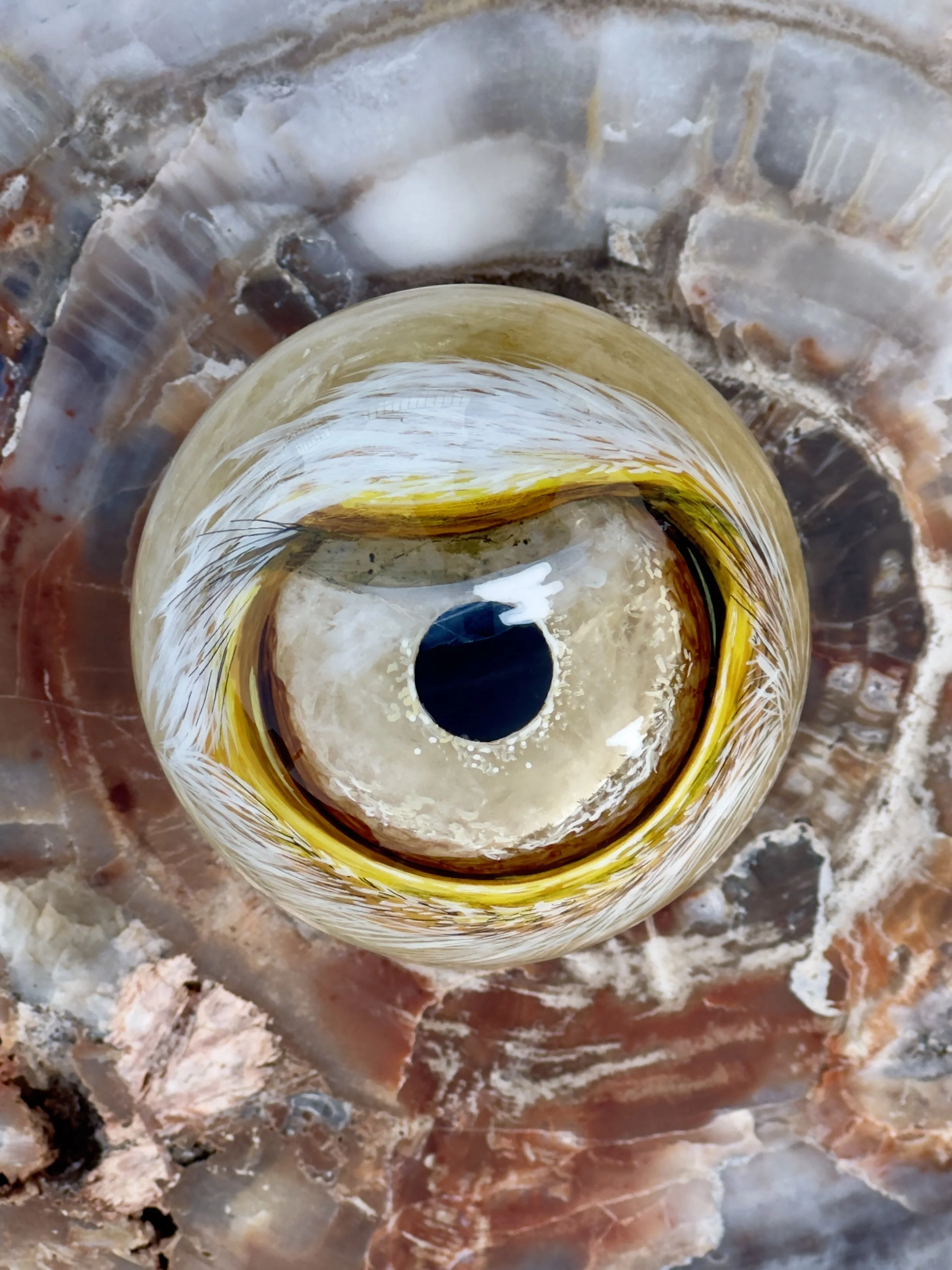 Eagle eye on calcite sphere