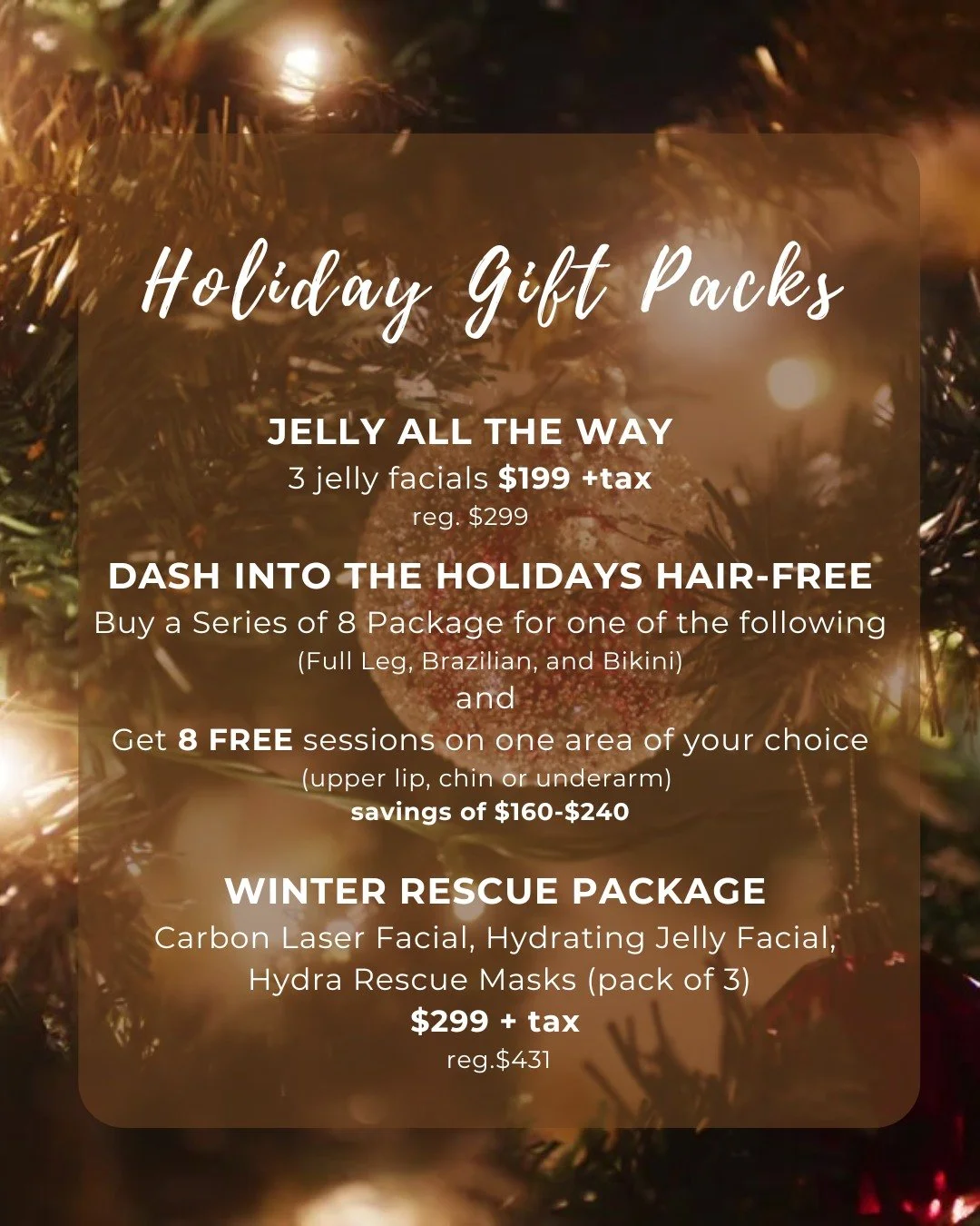 HOLIDAY GIFT PACKS AT REVEAL

Give the gift of choice this season with our exclusive Holiday Gift Packs. Beautifully curated combinations of services loaded onto a Reveal gift card. Luxurious treatments, elevated experiences, and the freedom to book 