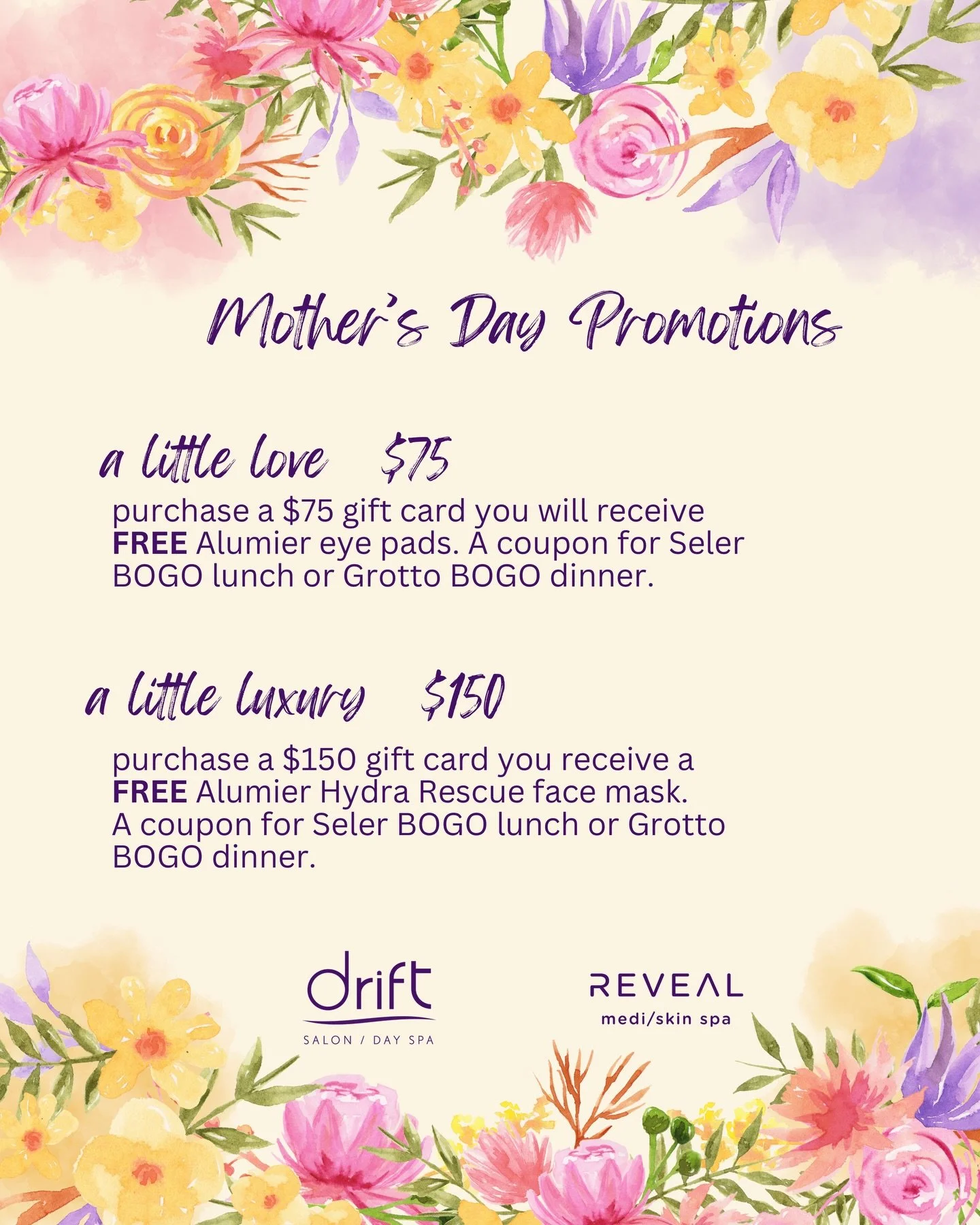 This Mother&rsquo;s Day, give her something she&rsquo;ll actually enjoy 🤍

Thoughtful, effortless, and a little indulgent&mdash;our limited-time gift card promotions are designed to treat her from spa to table.

✨ A Little Love &mdash; $75
✨ A Littl