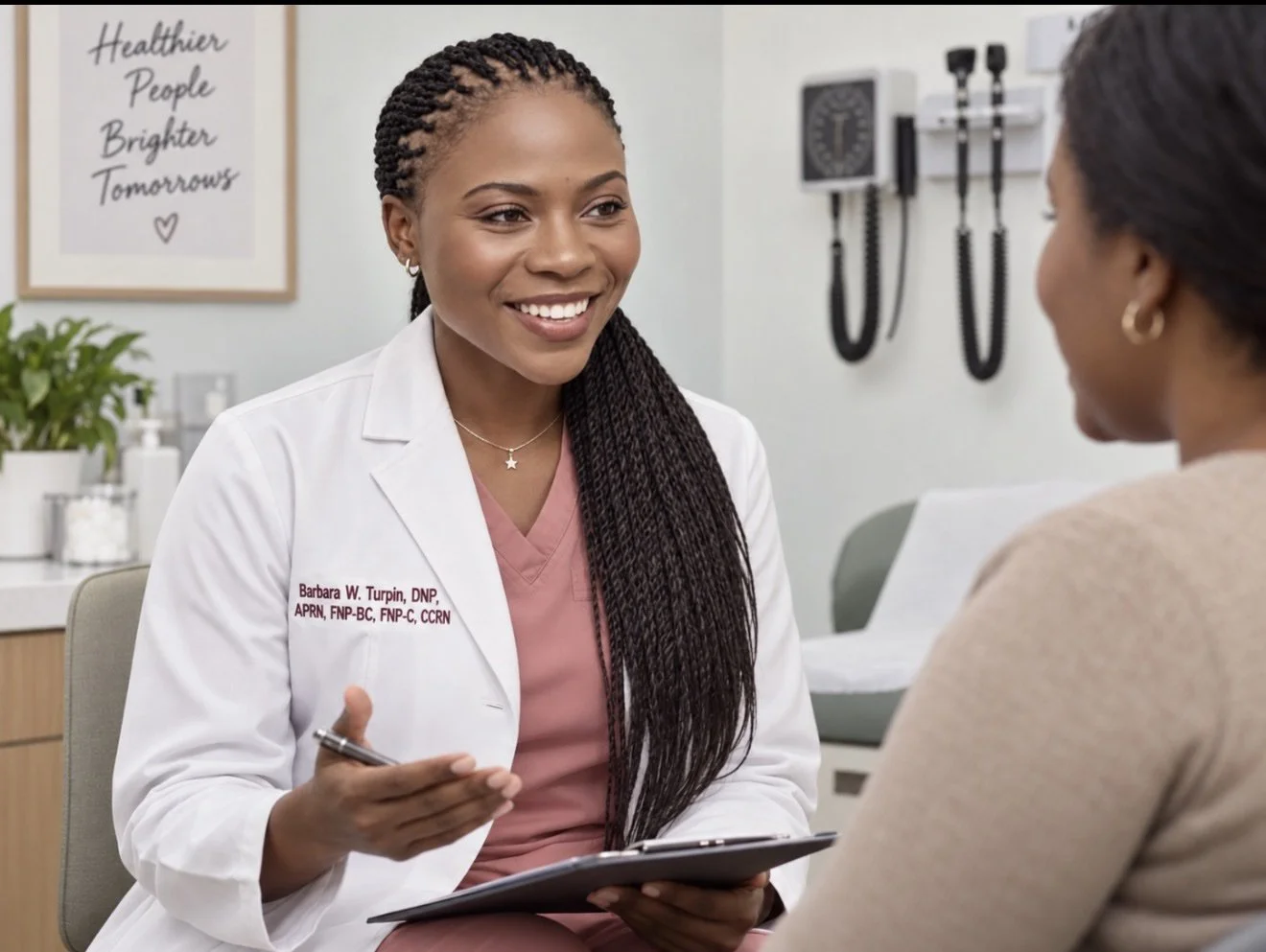 Dr. Barbara Turpin, DNP, consulting with a patient about hormone therapy at Trinity Health Plus, New Port Richey, FL