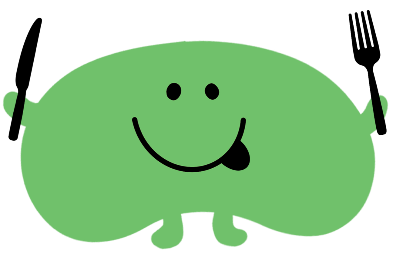 A cartoon green butterfly with a smiling face, black eyes, a smiling mouth, and a small tongue sticking out.