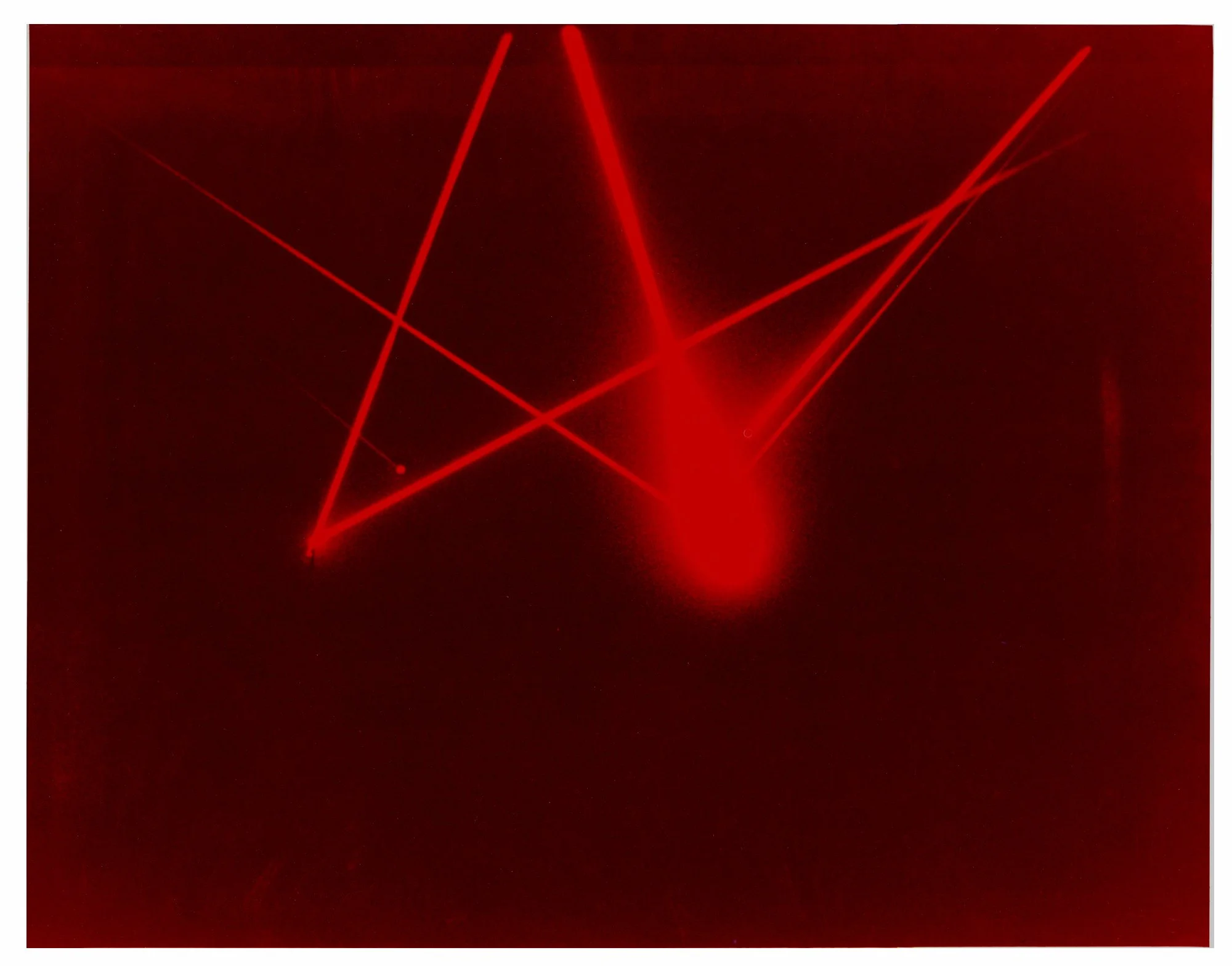 "The first time Krebs installed his laser sculptures there his mirrors made the walls dissolve so that the viewer felt as if he were standing on a pinnacle, among endless, floating lines of light, somewhere in outer space.” Paul Richard