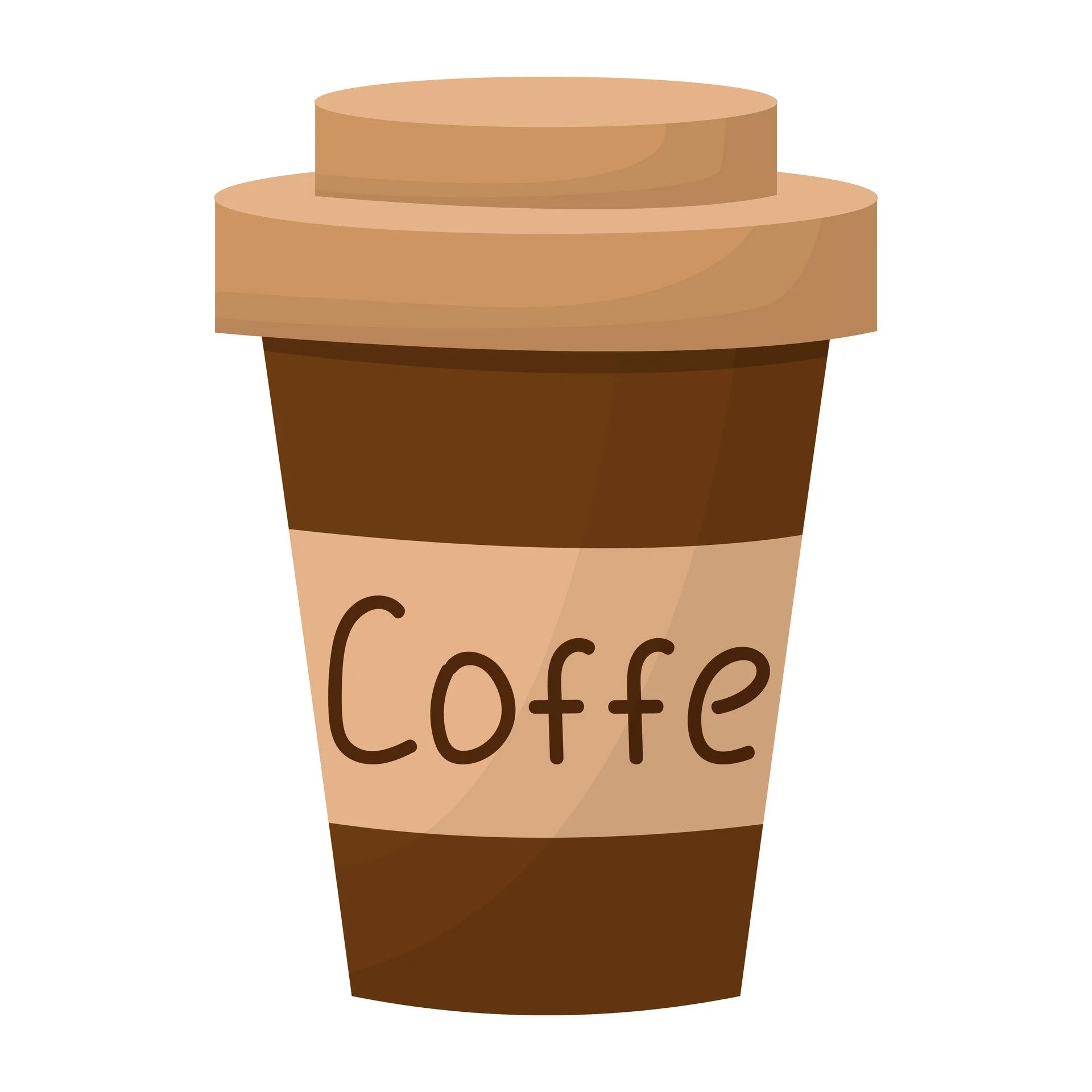 Illustration of a disposable coffee cup with a brown lid, labeled 'Coffee' on the side.