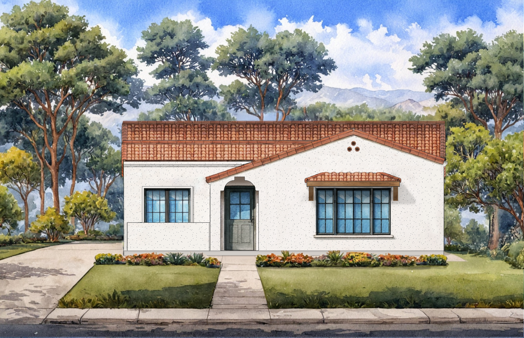 front elevation render of The Figueroa I