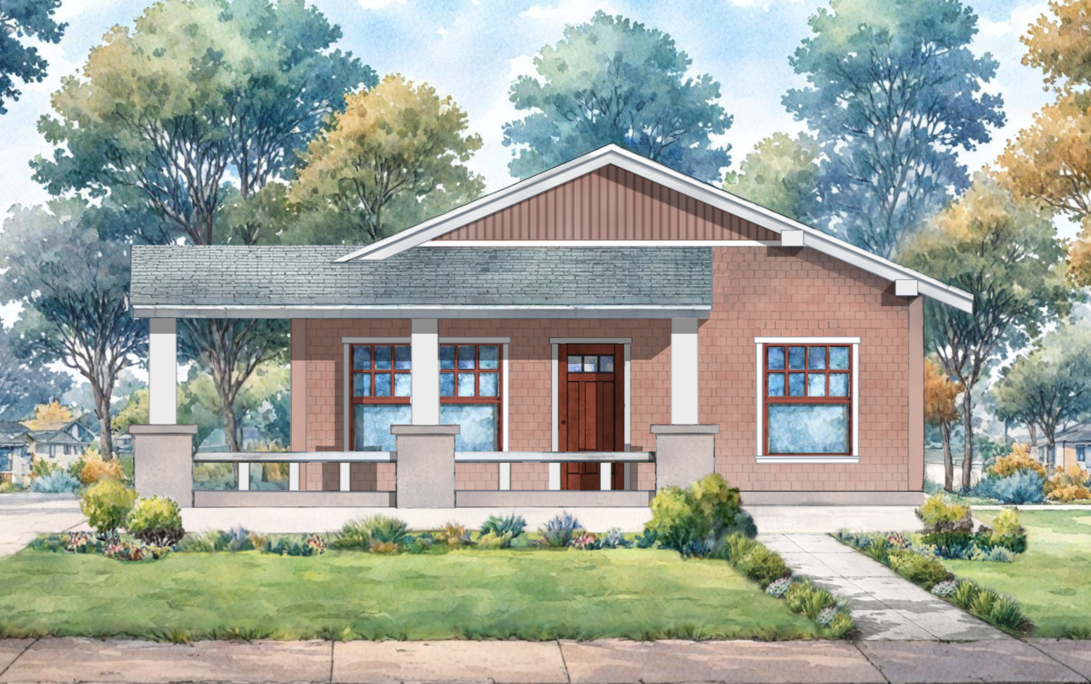 front elevation render of The Alice - Green Tone
