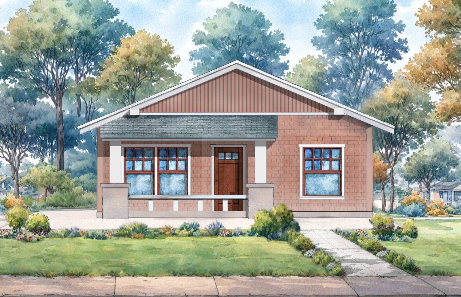 front elevation render of The Alice - Partial Porch Option