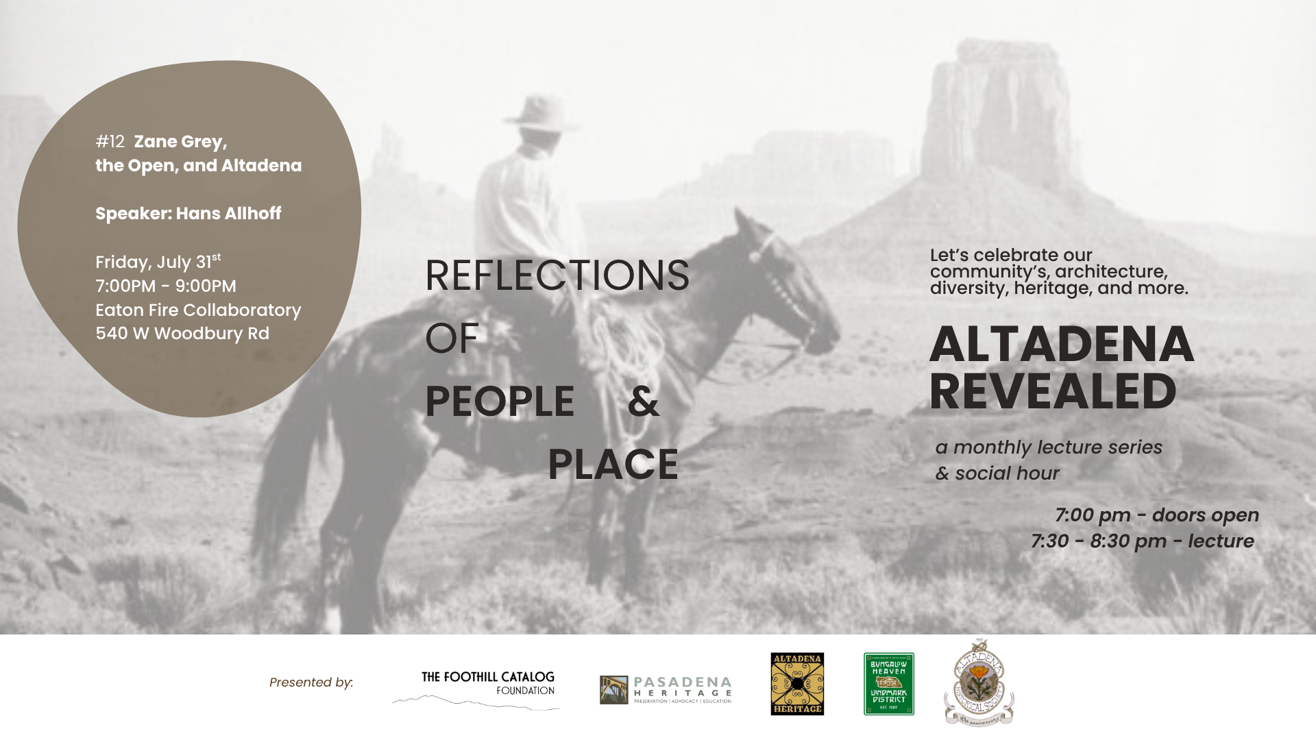 Altadena Revealed Lecture Series - Zane Grey, the Open, and Altadena