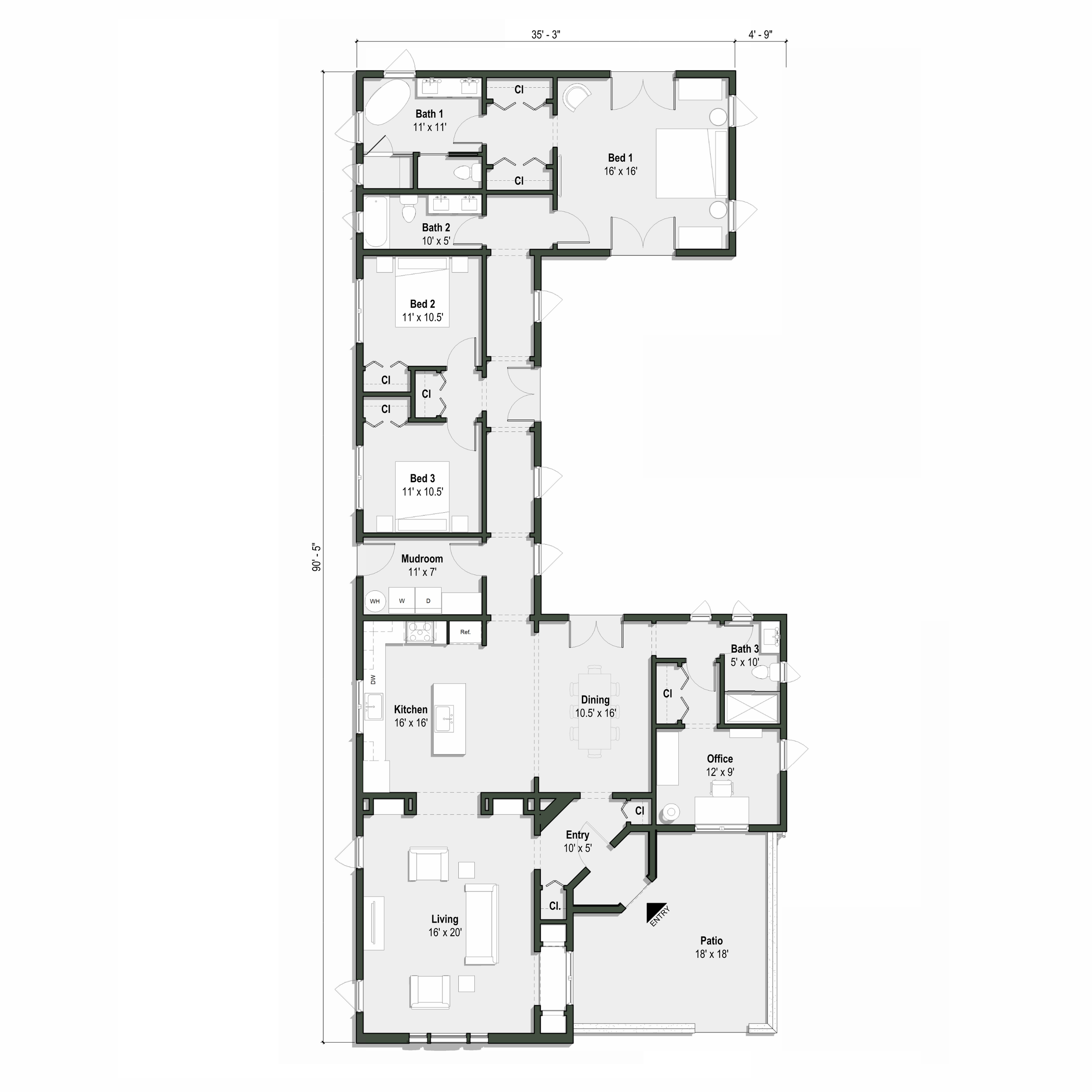 The Cabrillo floor plan has 4 bedrooms and 3 baths