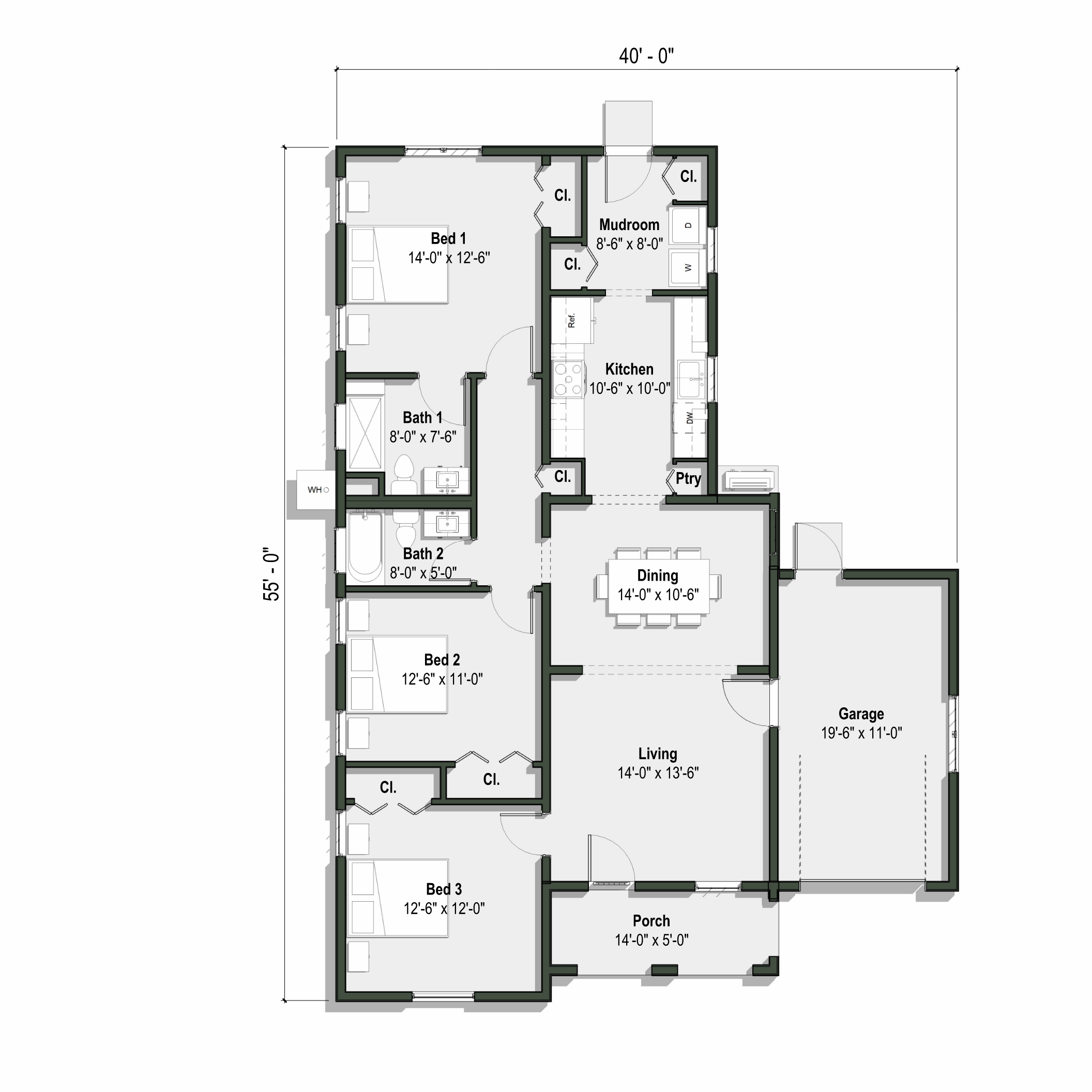 La Maria floor plan has 3 bedrooms and 2 full bathrooms + attached garage