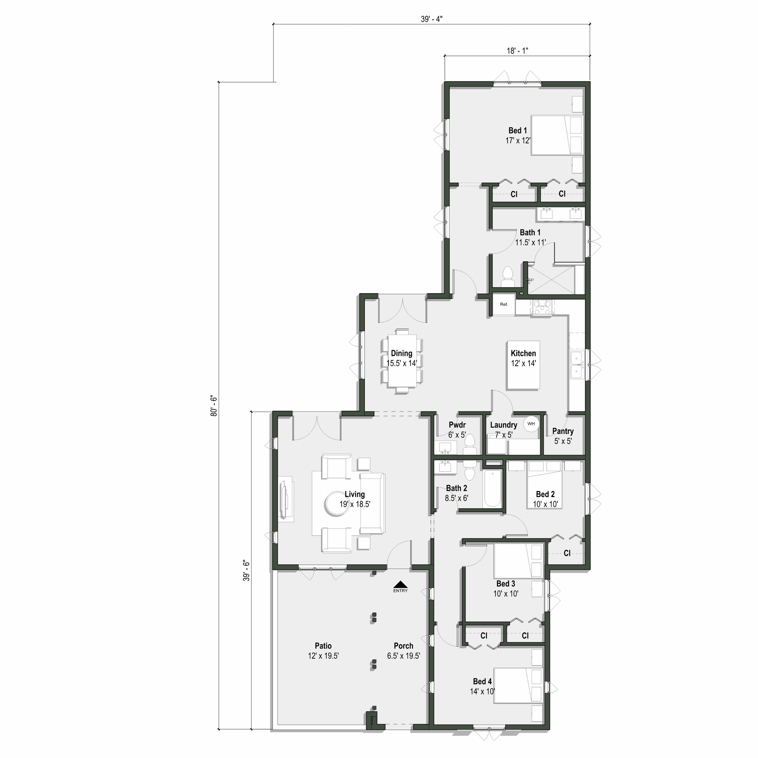 The Cromwell floor plan has 4 bedrooms and 2.5 bathrooms