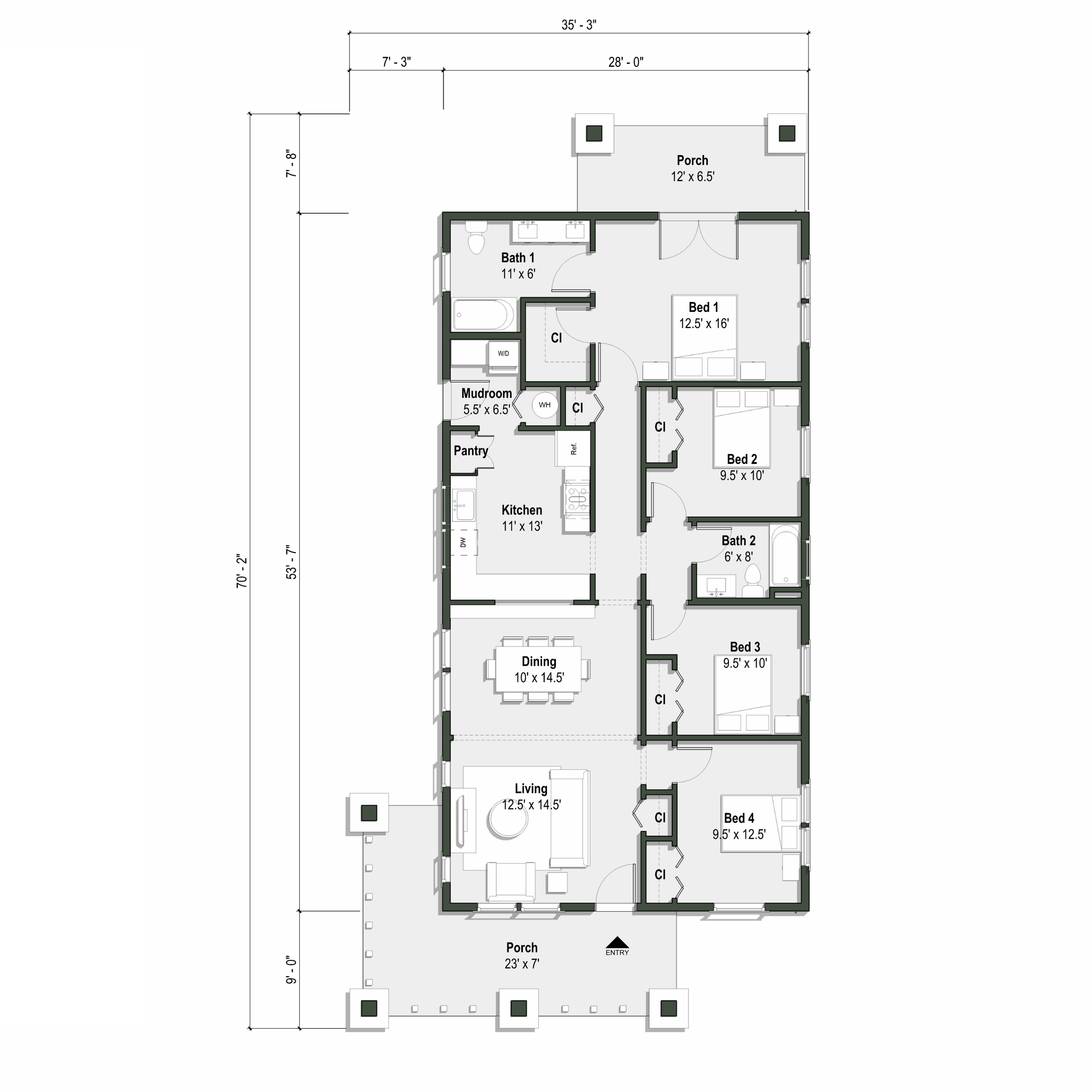 The Alice Floor plan - Full Porch