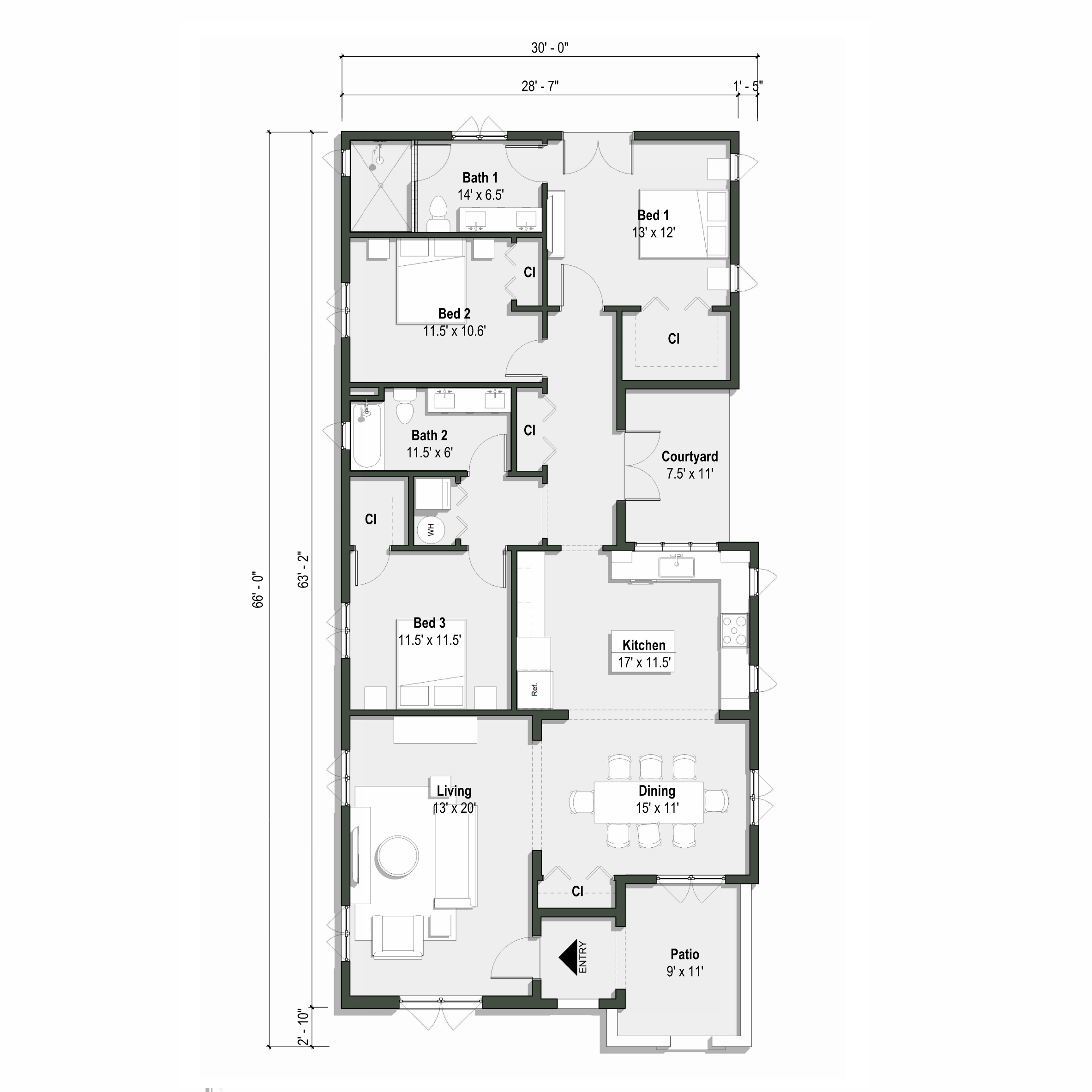 La Solana floor plan has 3 bedrooms and 2 full bathrooms