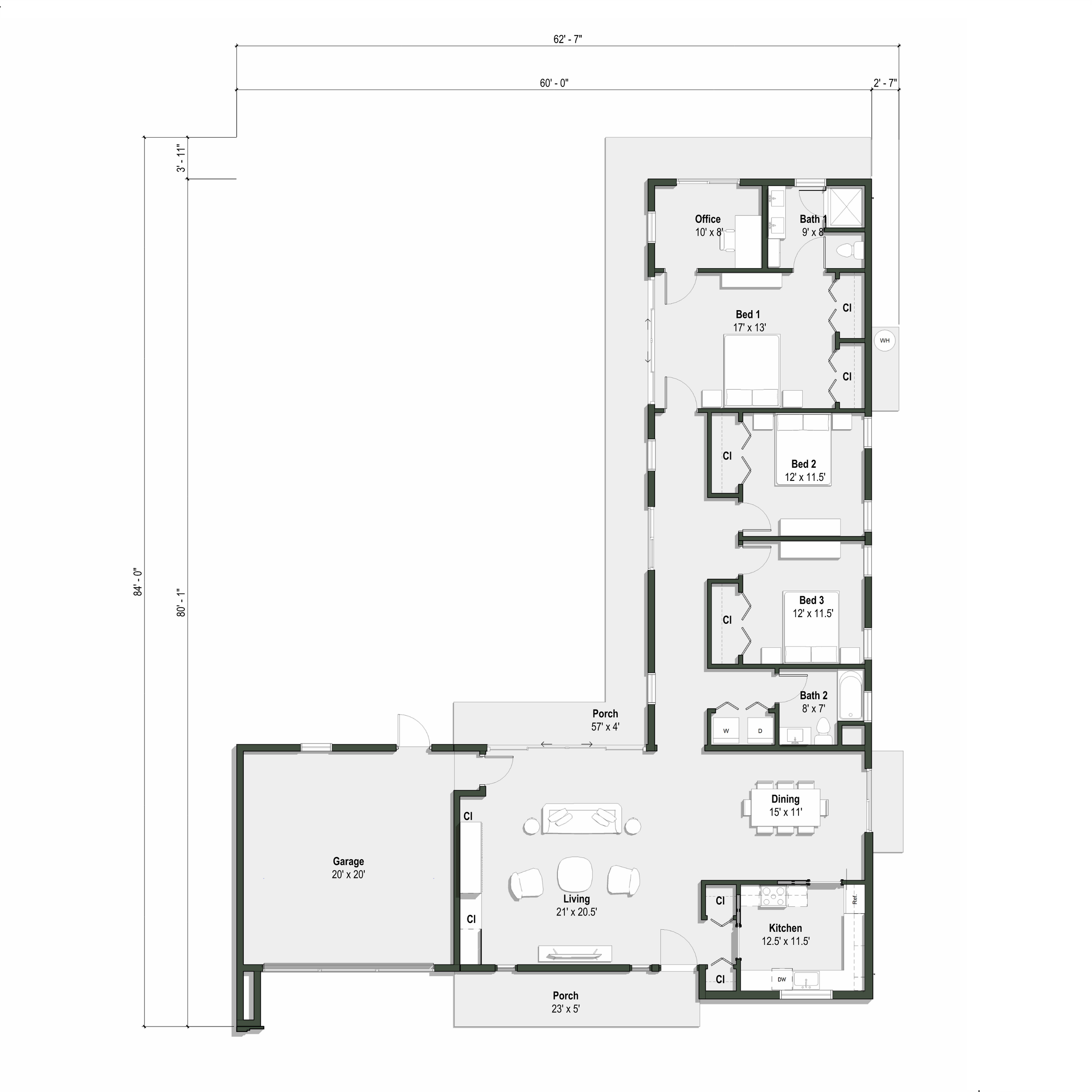 The Ellwood II floor plan has 3 bedrooms and 2 bathrooms, as well as an attached garage