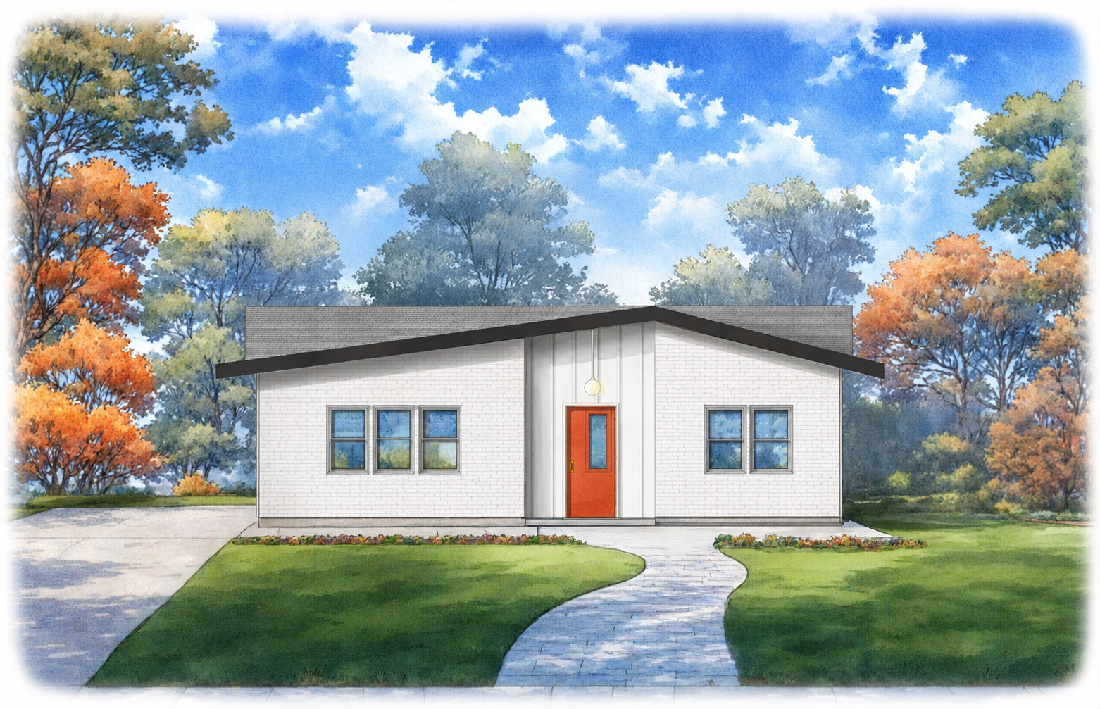 front elevation render of The Gregory - WHITE