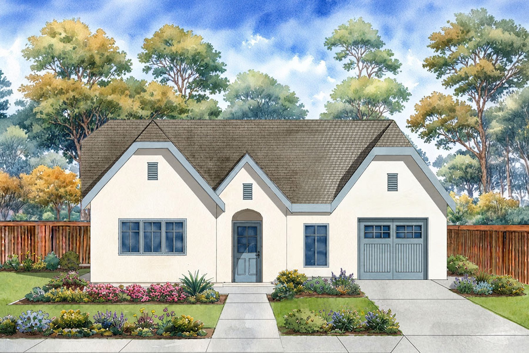 front elevation render of The Elisha + 1 car garage