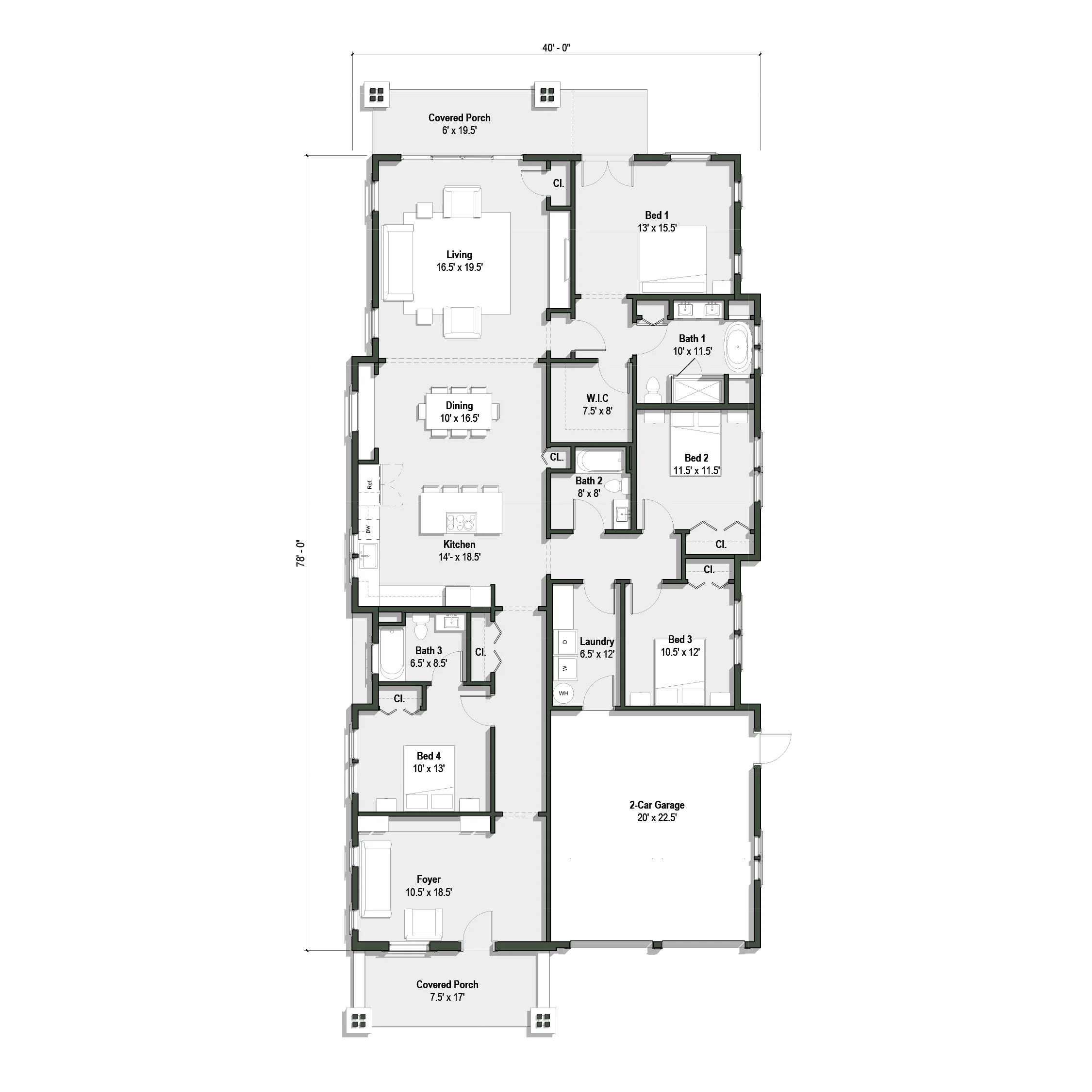The Arthur floor plan has 4 bedrooms and 3 baths