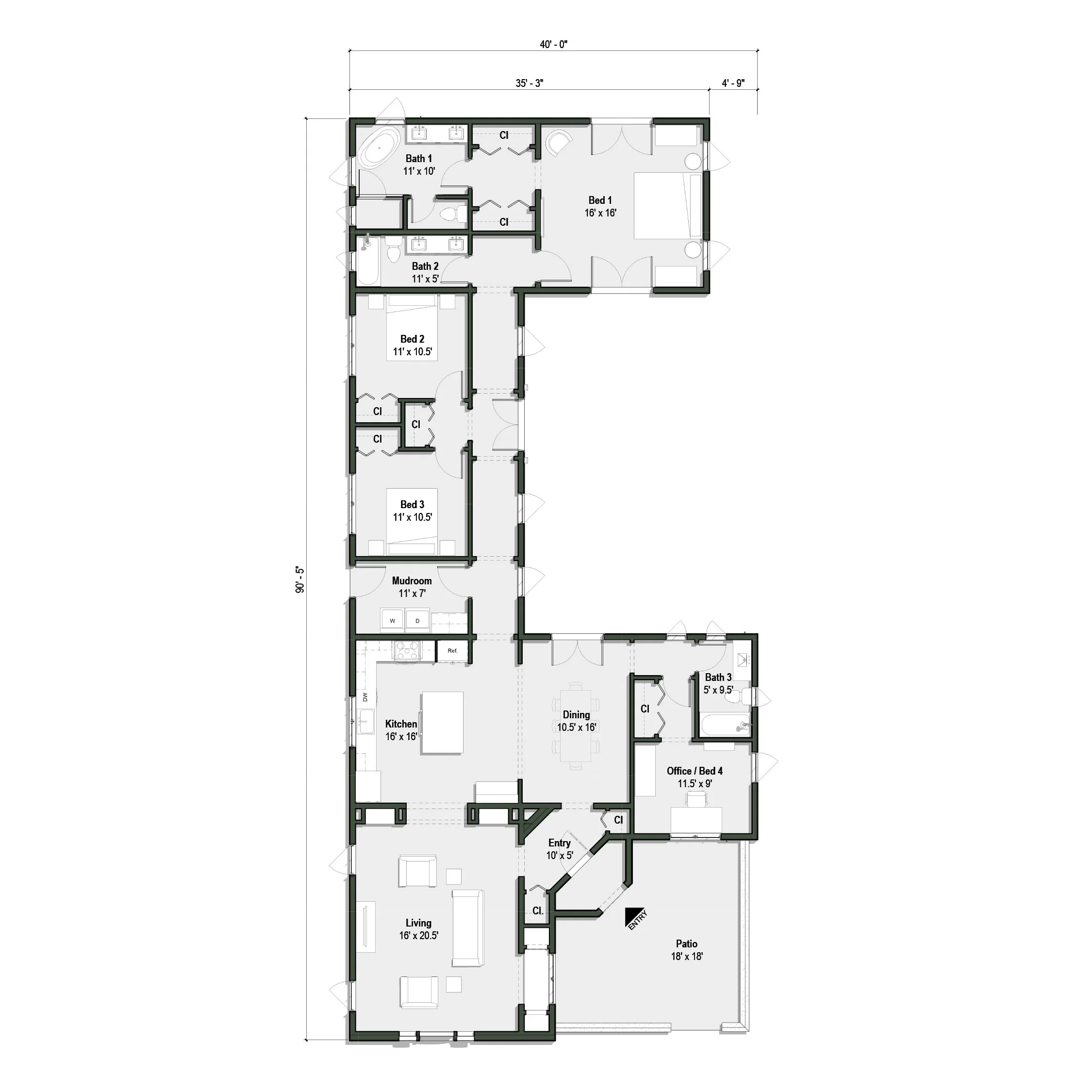 The Charmant floor plan has 4 bedrooms and 3 baths