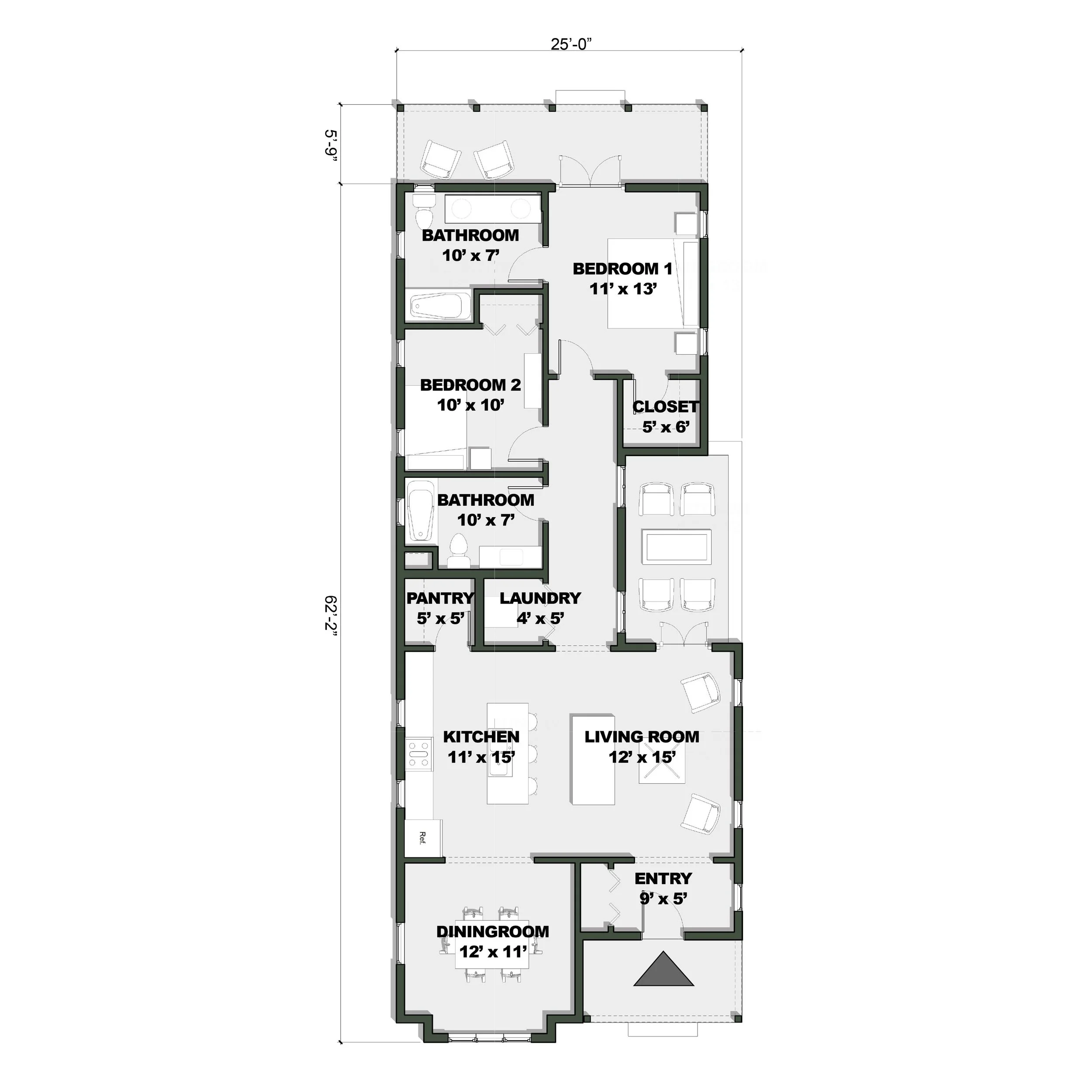 The Billy floor plan has 2 bedrooms and 2 bathrooms