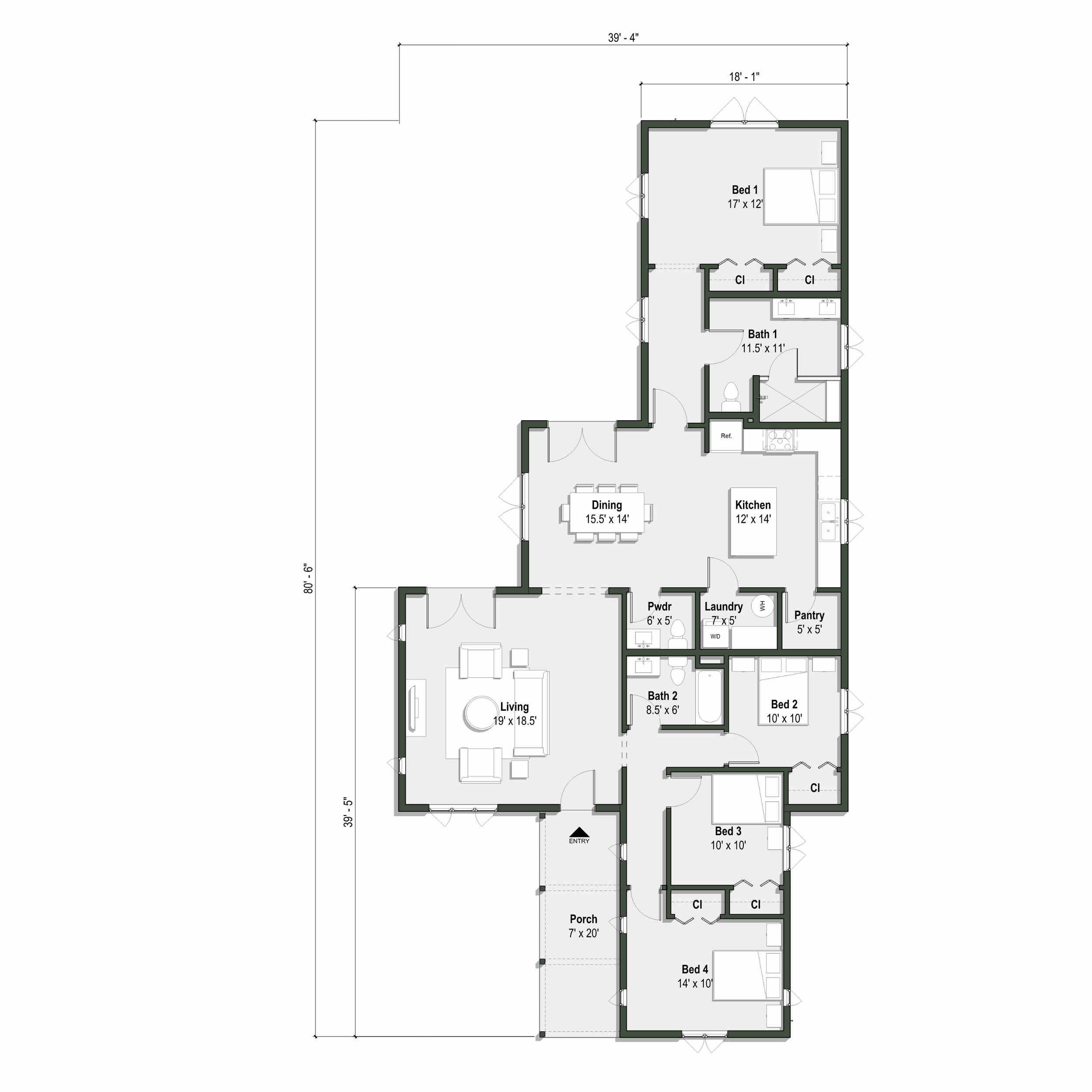 The Maybrook floor plan has 4 bedrooms and 2.5 bathrooms