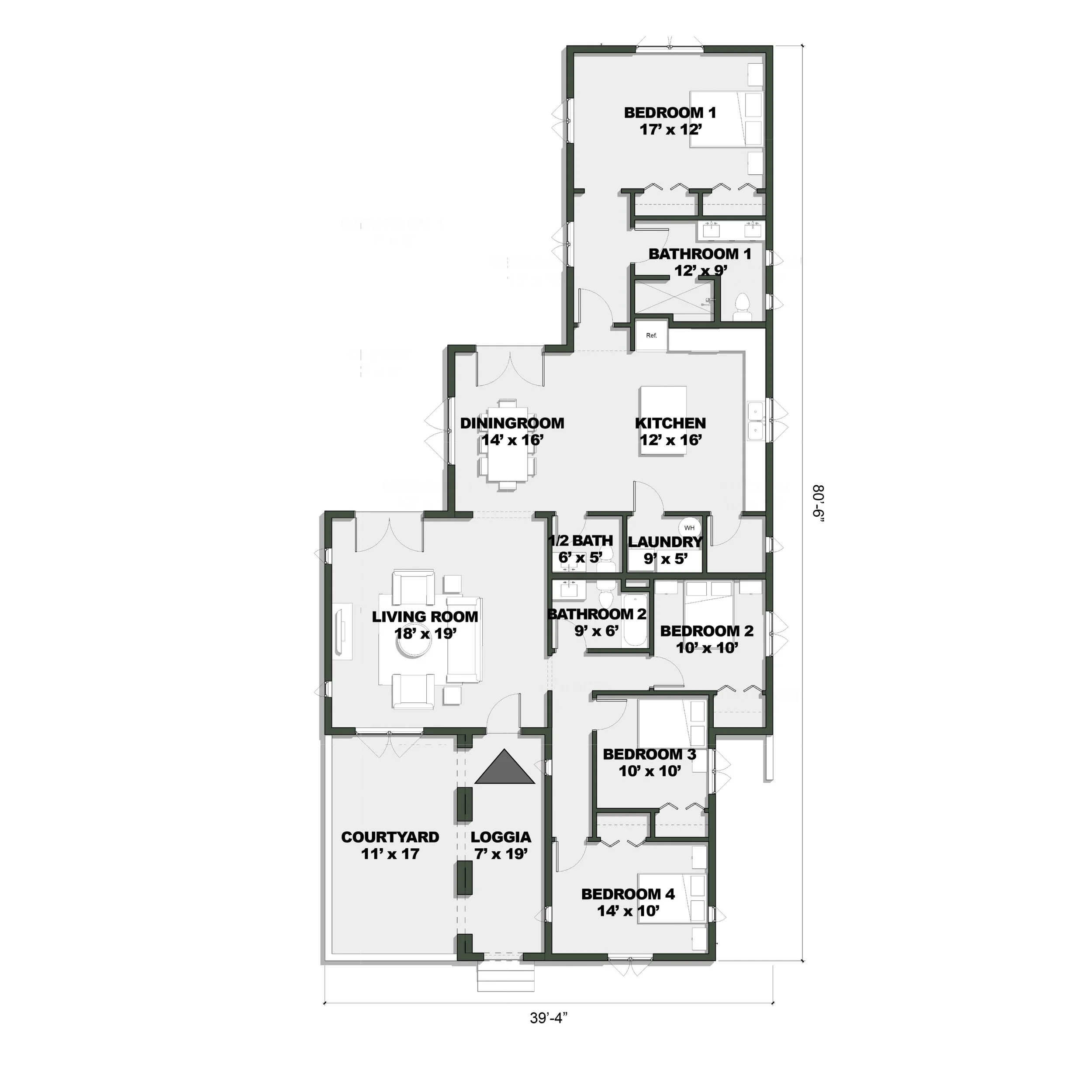 The Carmelina floor plan has 4 bedrooms and 2.5 bathrooms