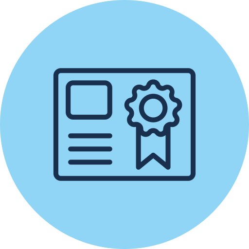 Icon of a certificate with a ribbon or badge.