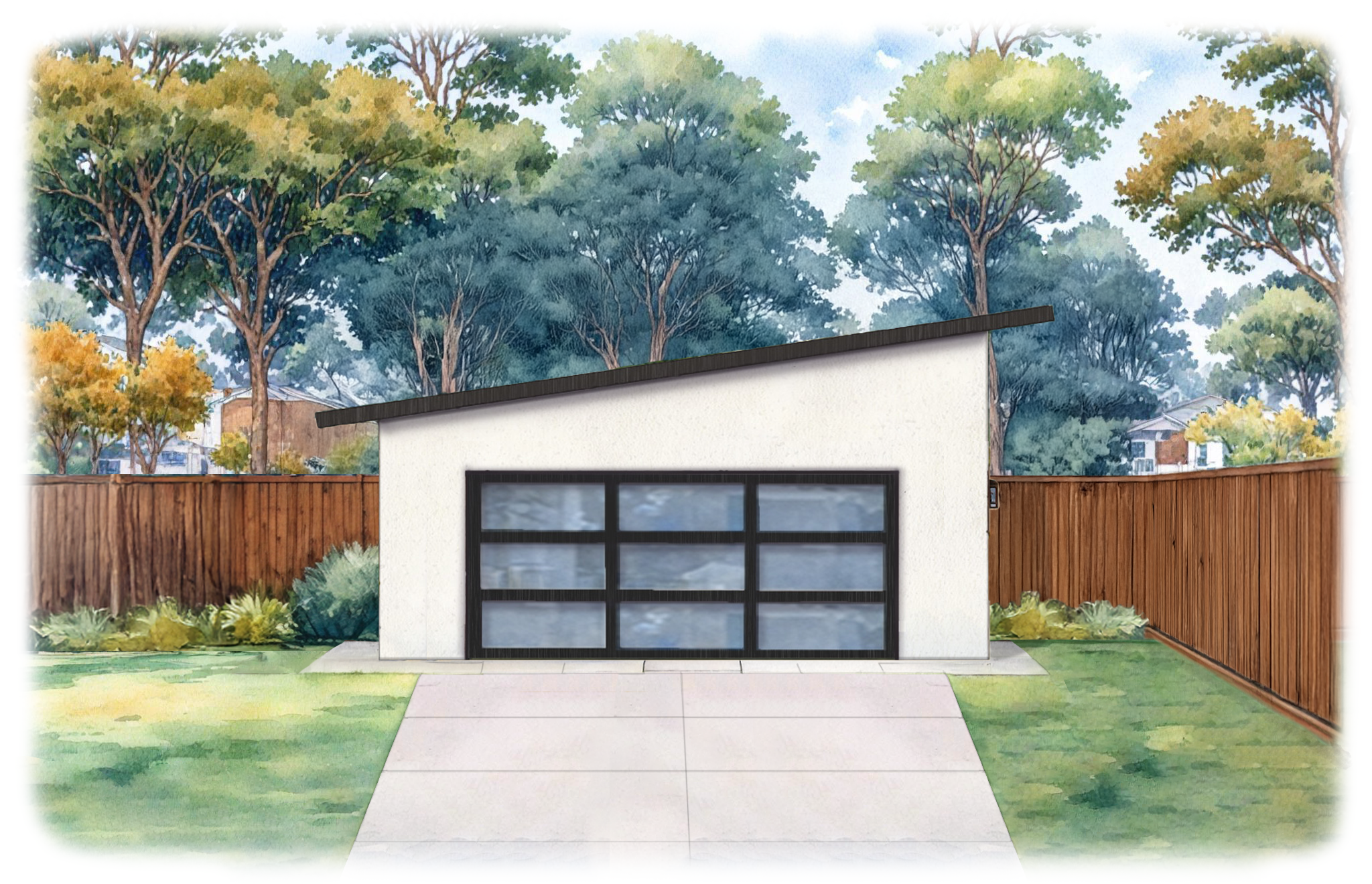 Modern style two car garage