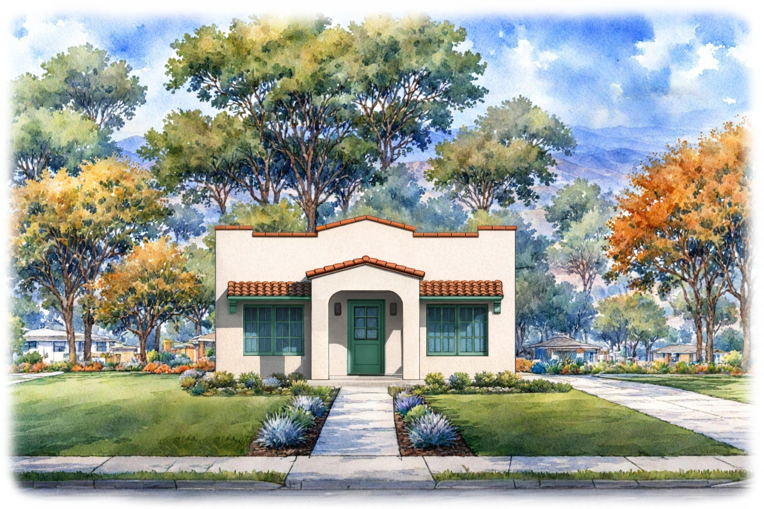 front elevation render of La Calanda