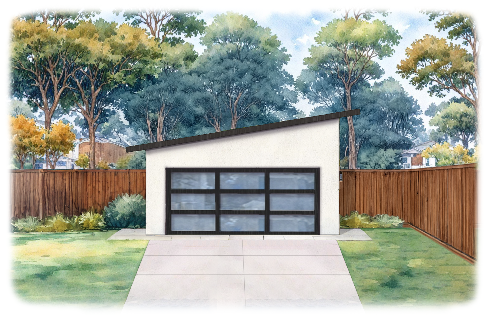 Modern style two car garage