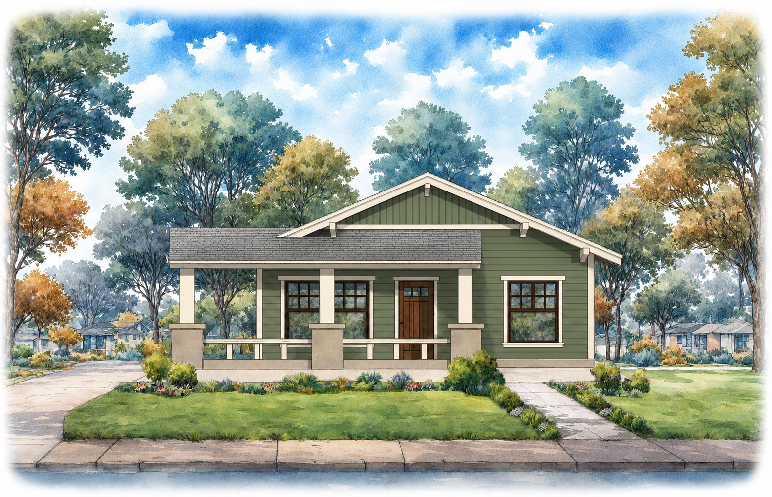 front elevation render of The Alice - Green Tone