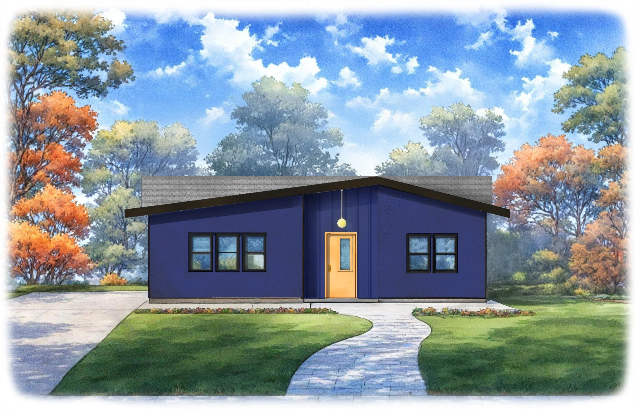 front elevation render of the gregory