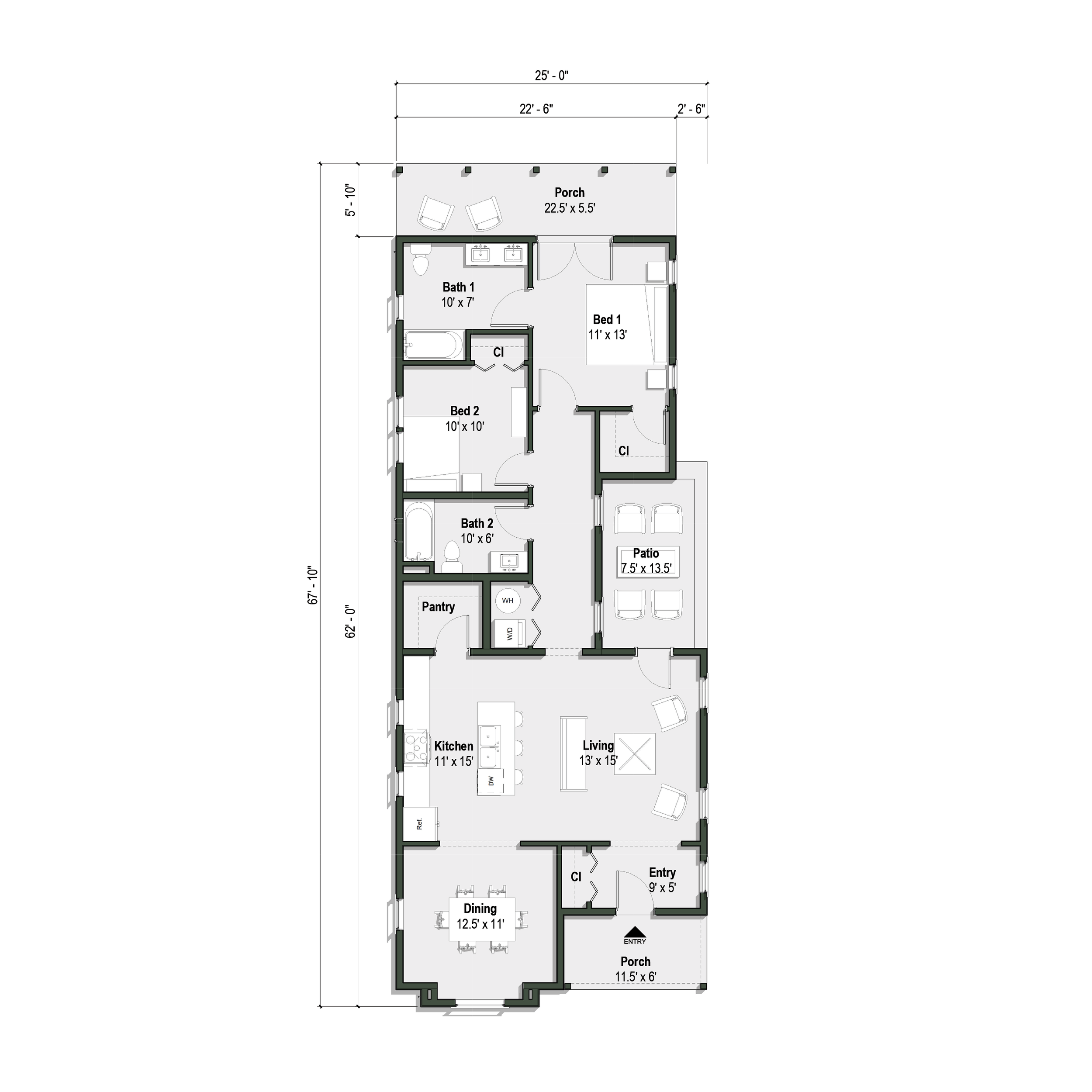 El Guillermo floor plan has 2 bedrooms and 2 full bathrooms
