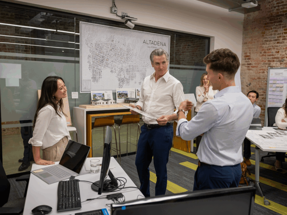 California Governor Gavin Newsom visiting The Foothill Catalog Foundation's office space.