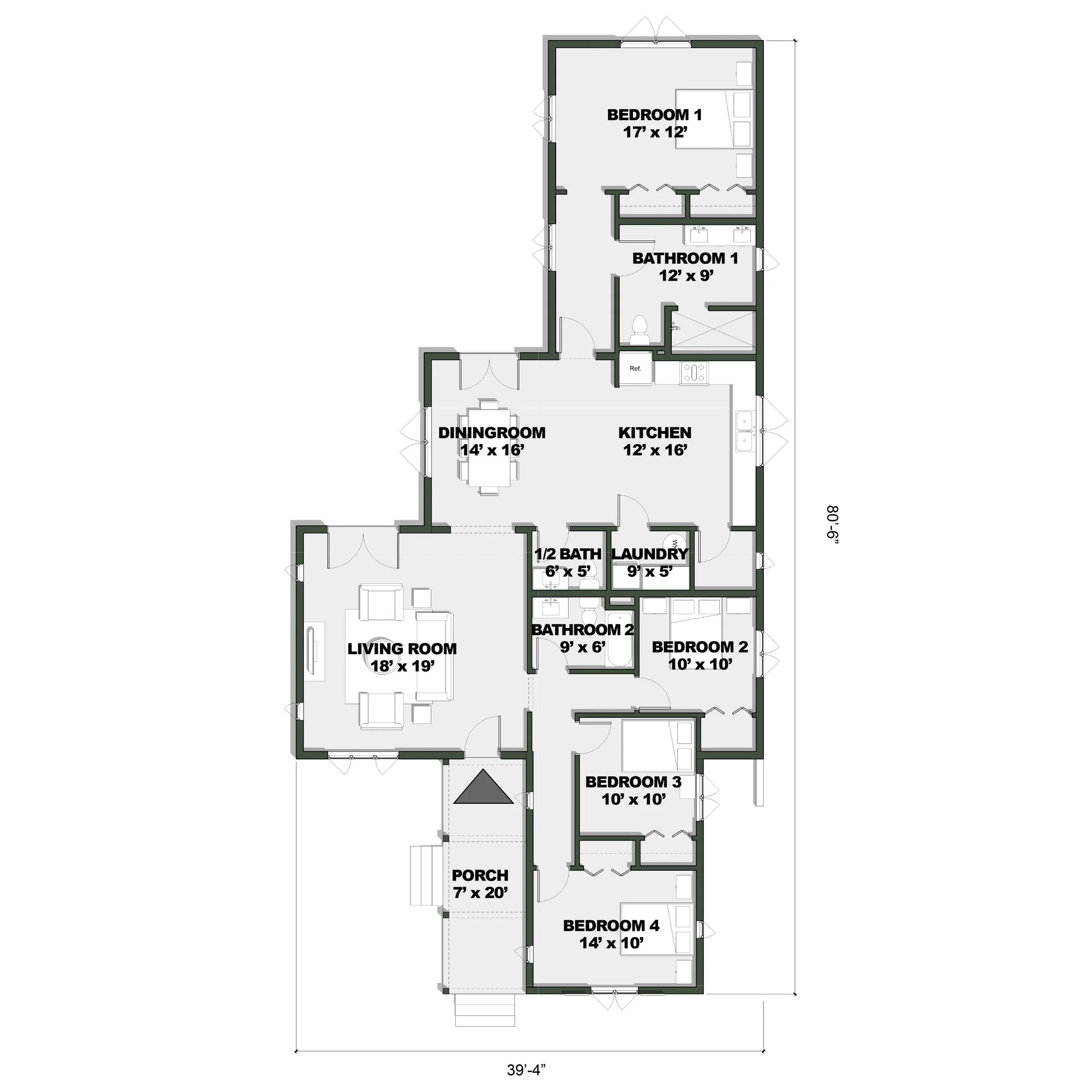 The Maybrook floor plan has 4 bedrooms and 2.5 bathrooms