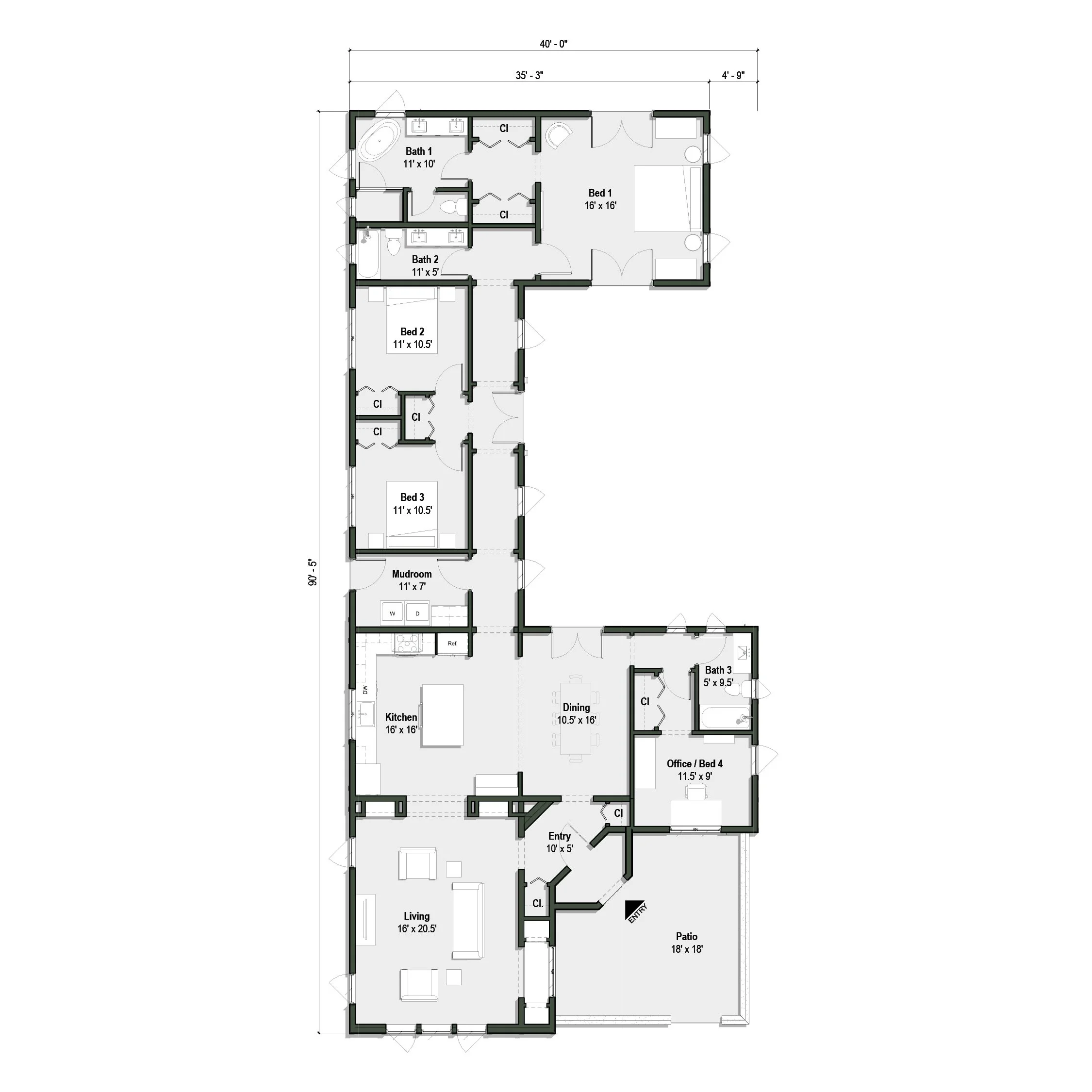 The Cabrillo floor plan has 4 bedrooms and 3 baths