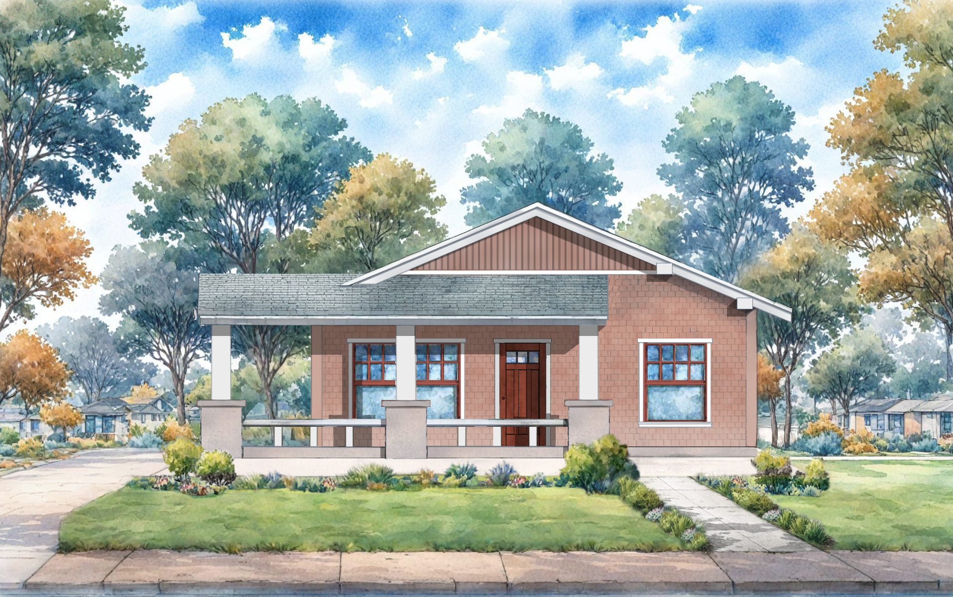 front elevation render of The Alice - Green Tone