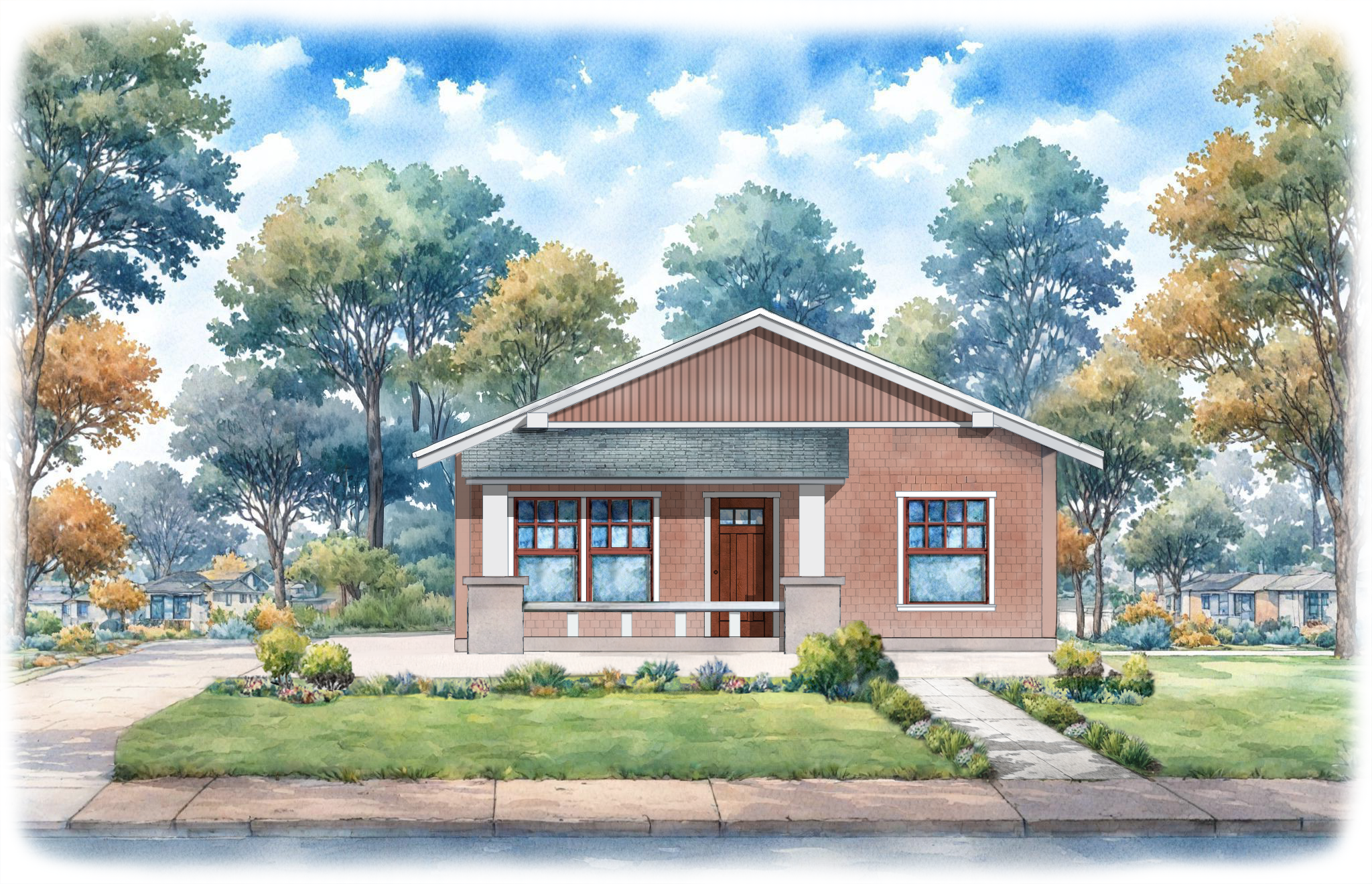 front elevation render of The Alice - Partial Porch Option