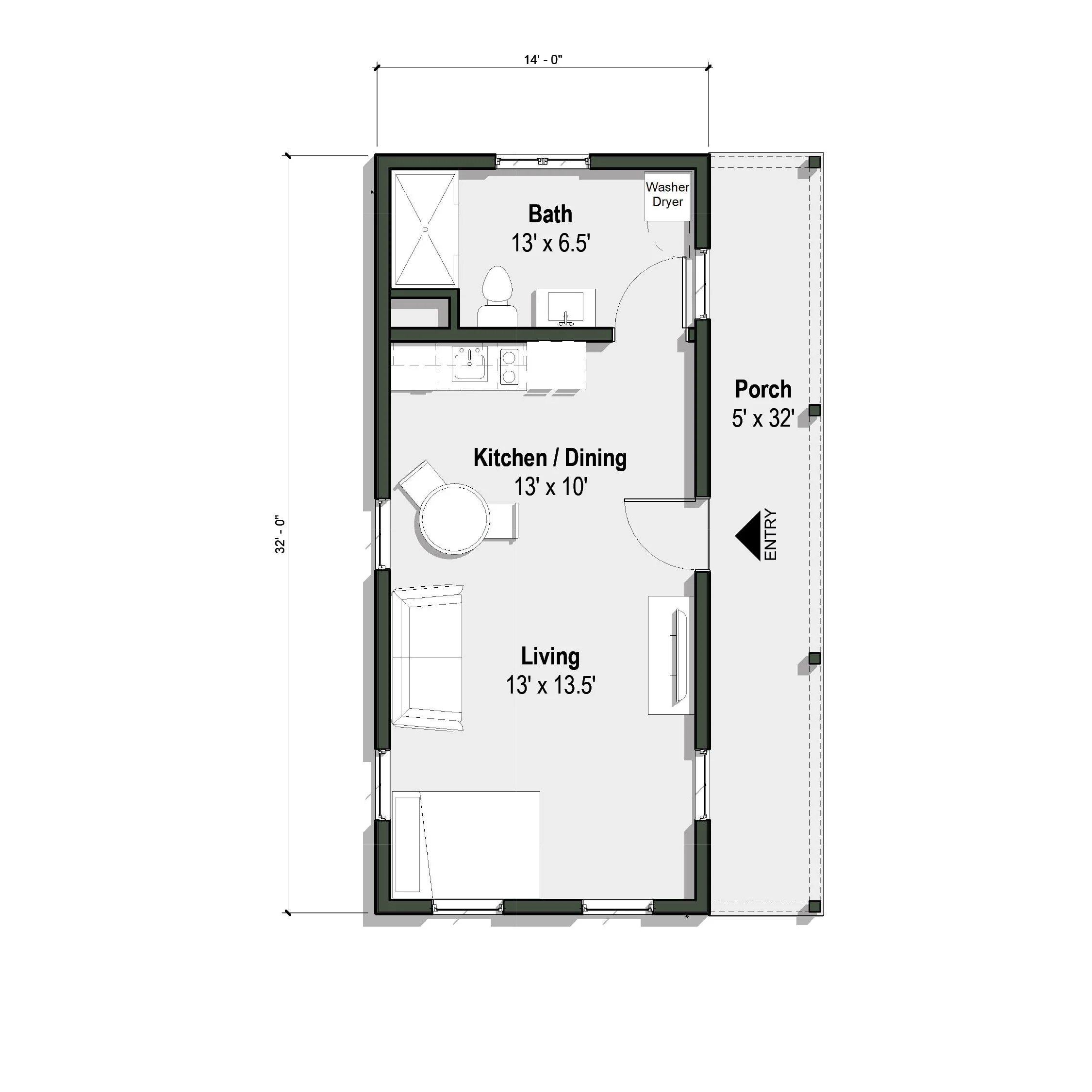 The Garfield III floor plan has a studio layout and 1 bathroom