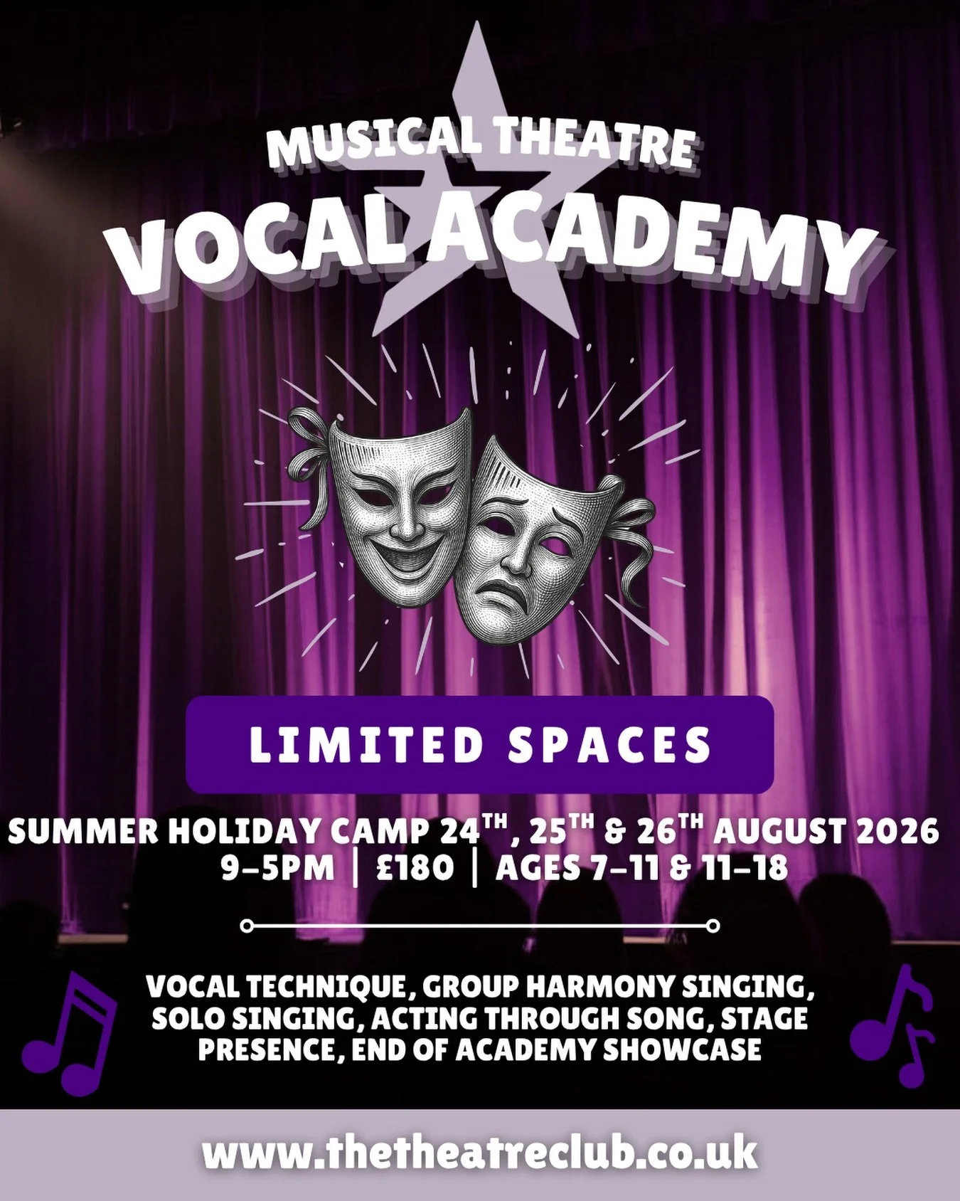 🚨 Summer Holidays are fast approaching! 🚨

Need something perfect for a theatre kid over summer? We&rsquo;ve got you covered! 3 days of singing, acting, confidence-building and performance magic for young performers ✨🎭🎤

Perfect for children who 